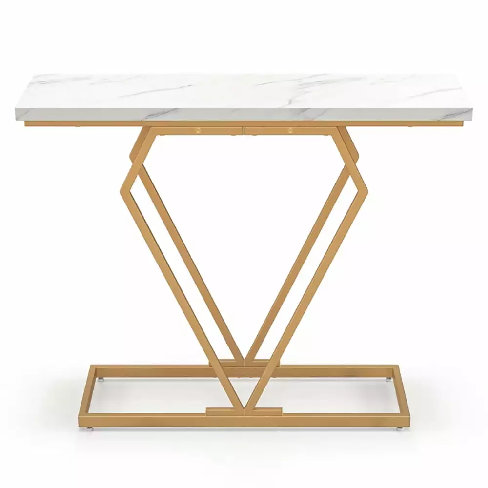 Kadyn Gold Console Desk Table Diamond Shape Geometric Frame White Entryway Display Table Console