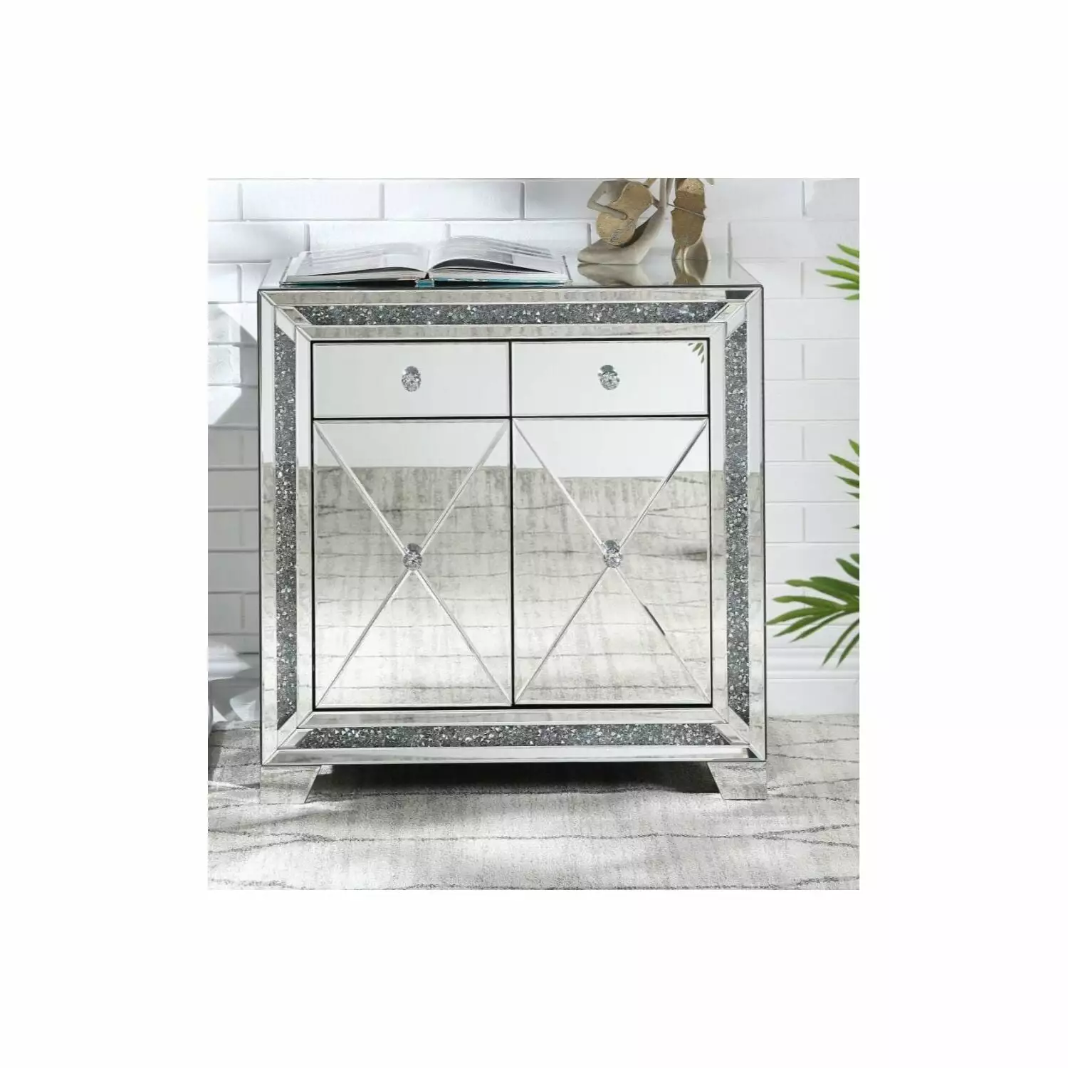 ACME Noralie 2-Drawer Console Table Mirrored Finish & Faux Diamonds Console Acme Furniture