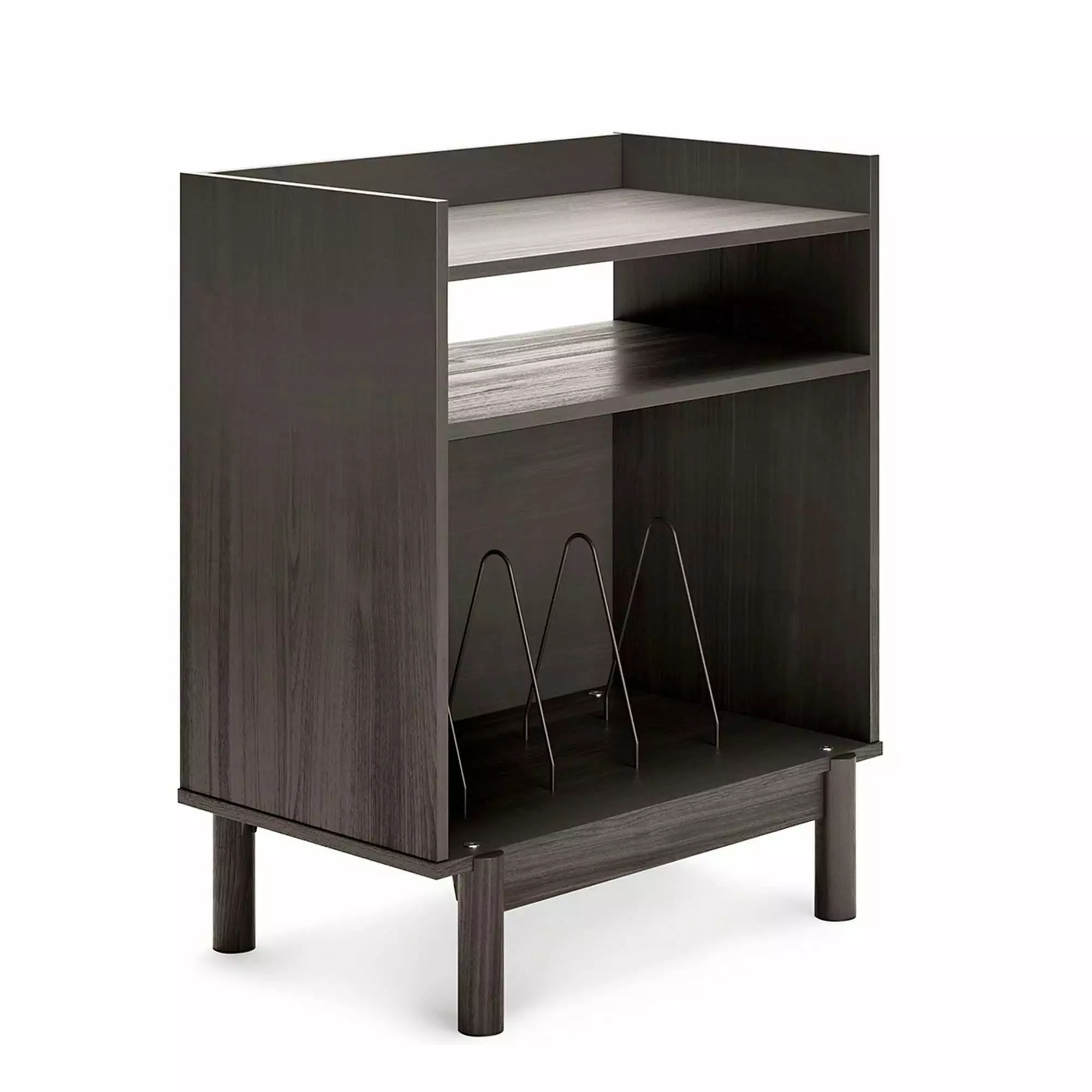 33 Inch Wood Turntable Accent Console Open Shelves and Four Dividers Gray Console Bed Bath & Beyond