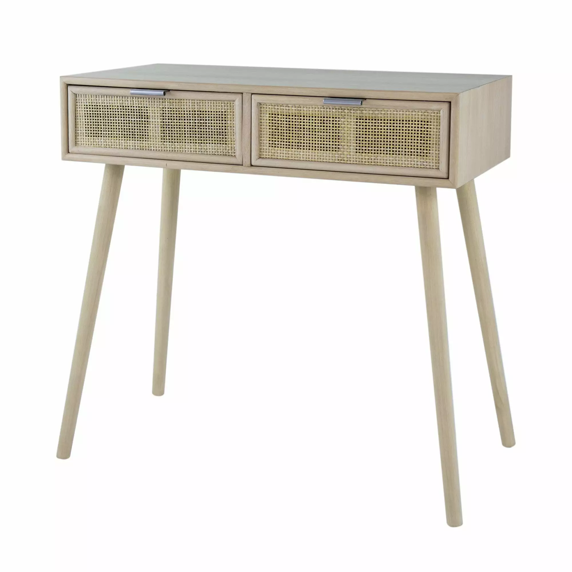 Pia 32 Inch Natural Brown Wood Console Table 2 Drawers and Woven Rattan Console Bed Bath & Beyond