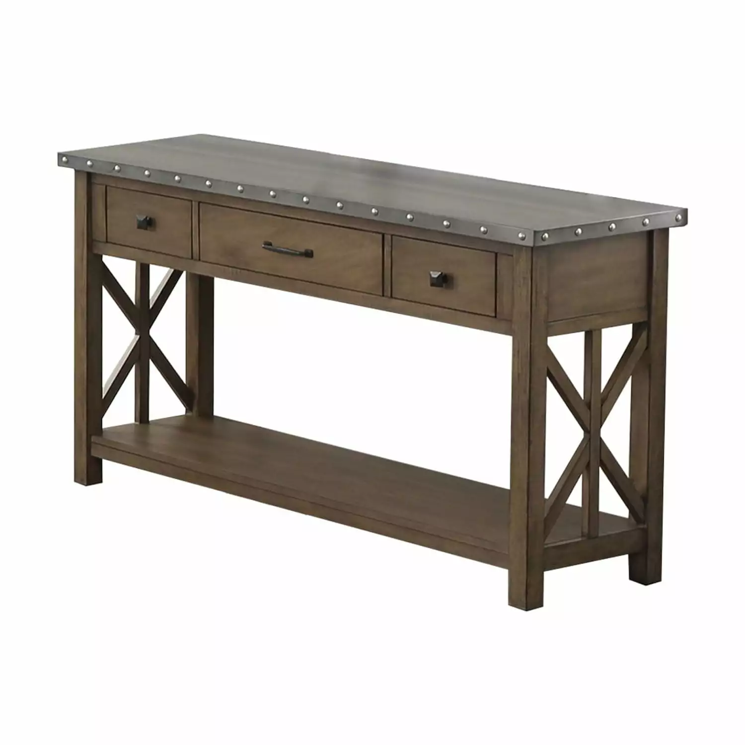 Dallas Silver Zinc Metal Top Console Table Modern Entryway and Living Room Console Best Master Furniture