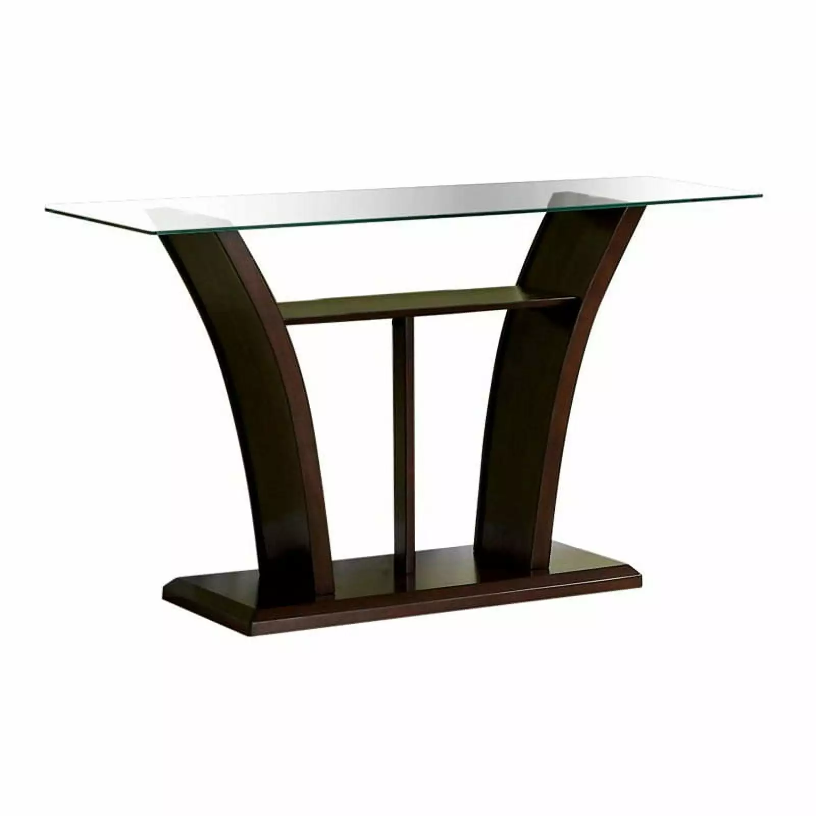 Bowery Hill Contemporary Glass Top Console Table Dark Cherry Finish Console