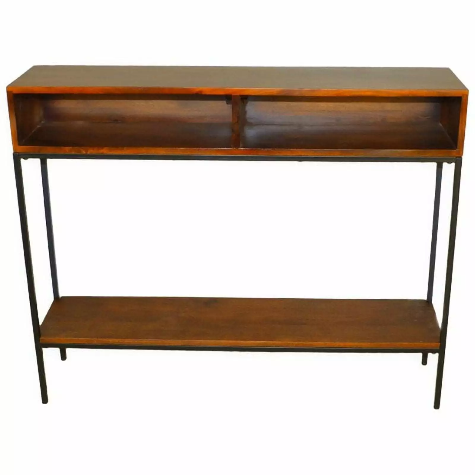 Bowery Hill Modern Metal Console Table Chestnut and Black Console