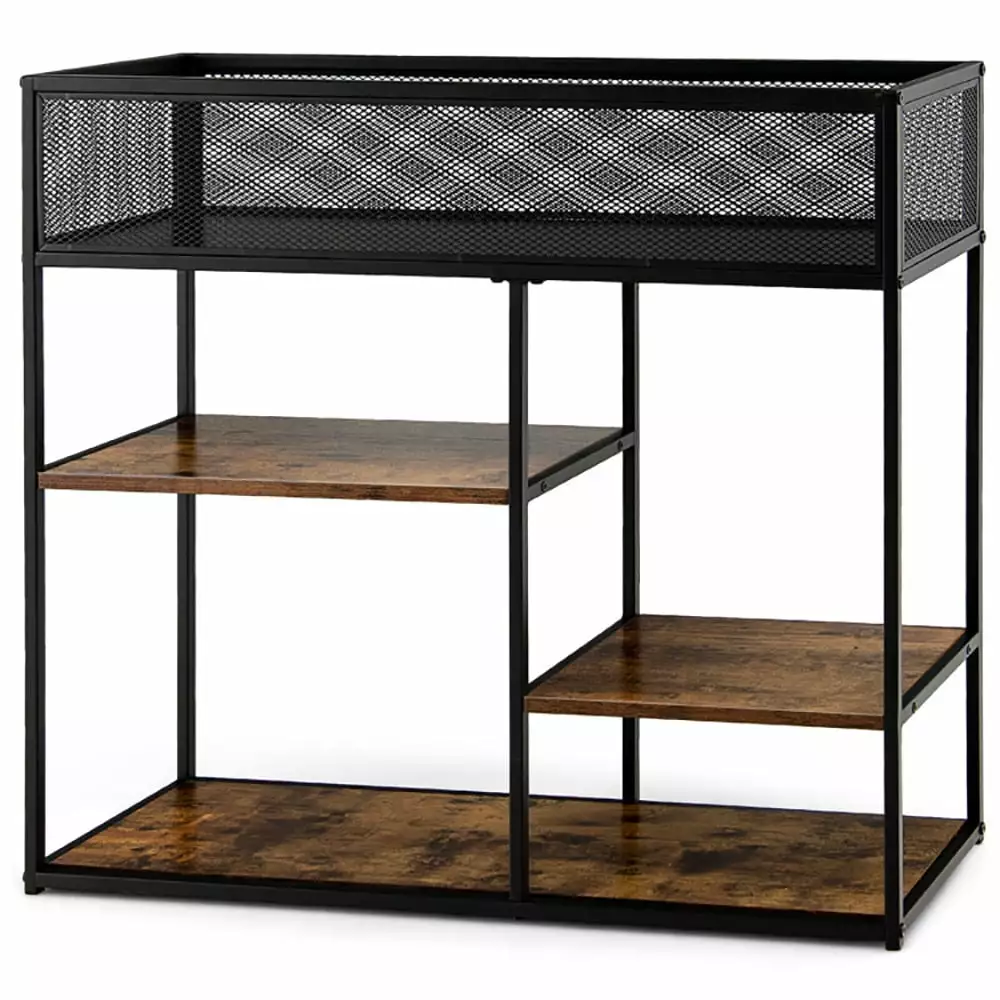 Canddidliike 4-Tier Industrial Rustic Brown Console Table Wire Basket Foyer Entry Spaces Console