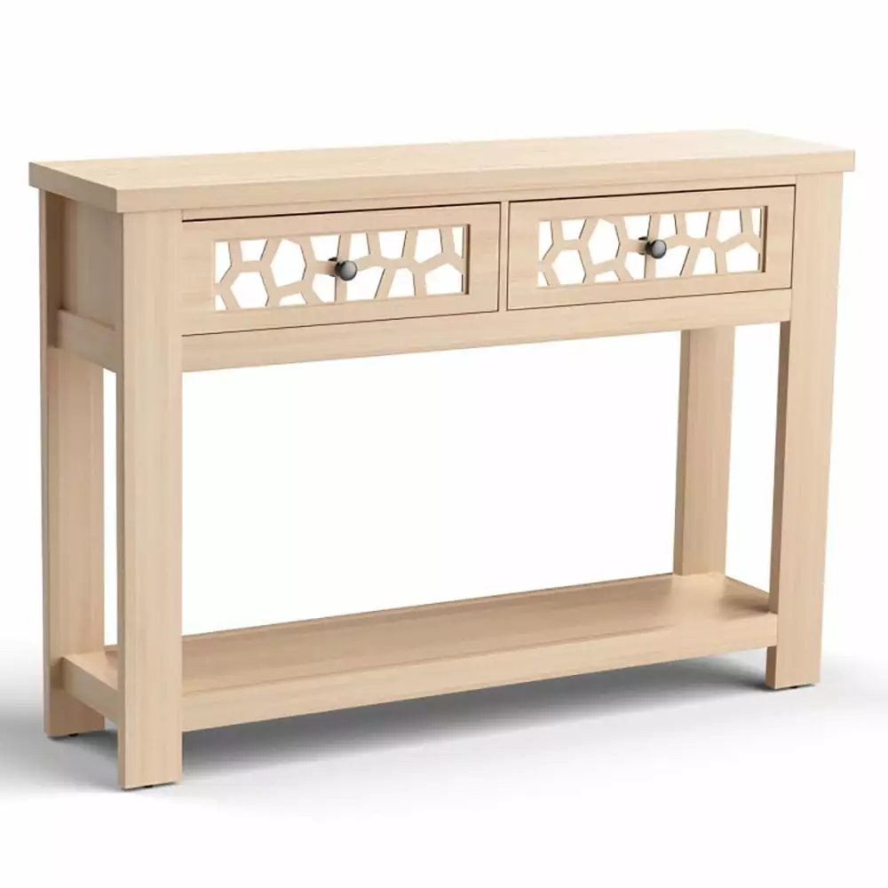 Canddidliike Natural 2-Tier Console Table Drawers and Open Shelf Narrow Entryway Table Foyer Console
