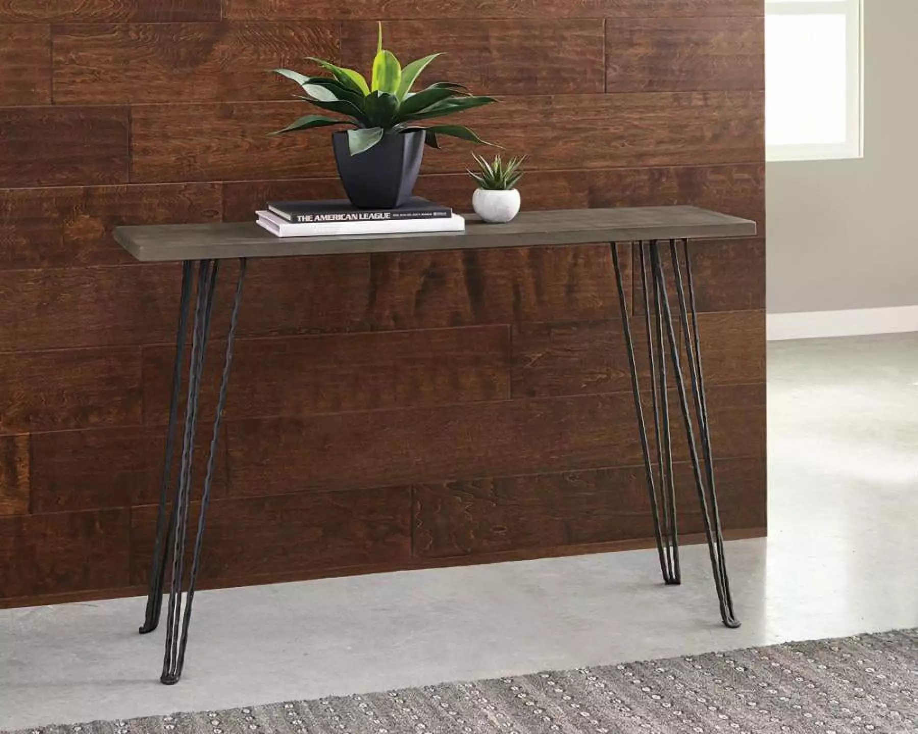 Neville Rectangular Concrete and Black Console Table Modern Entryway Console Coaster Company