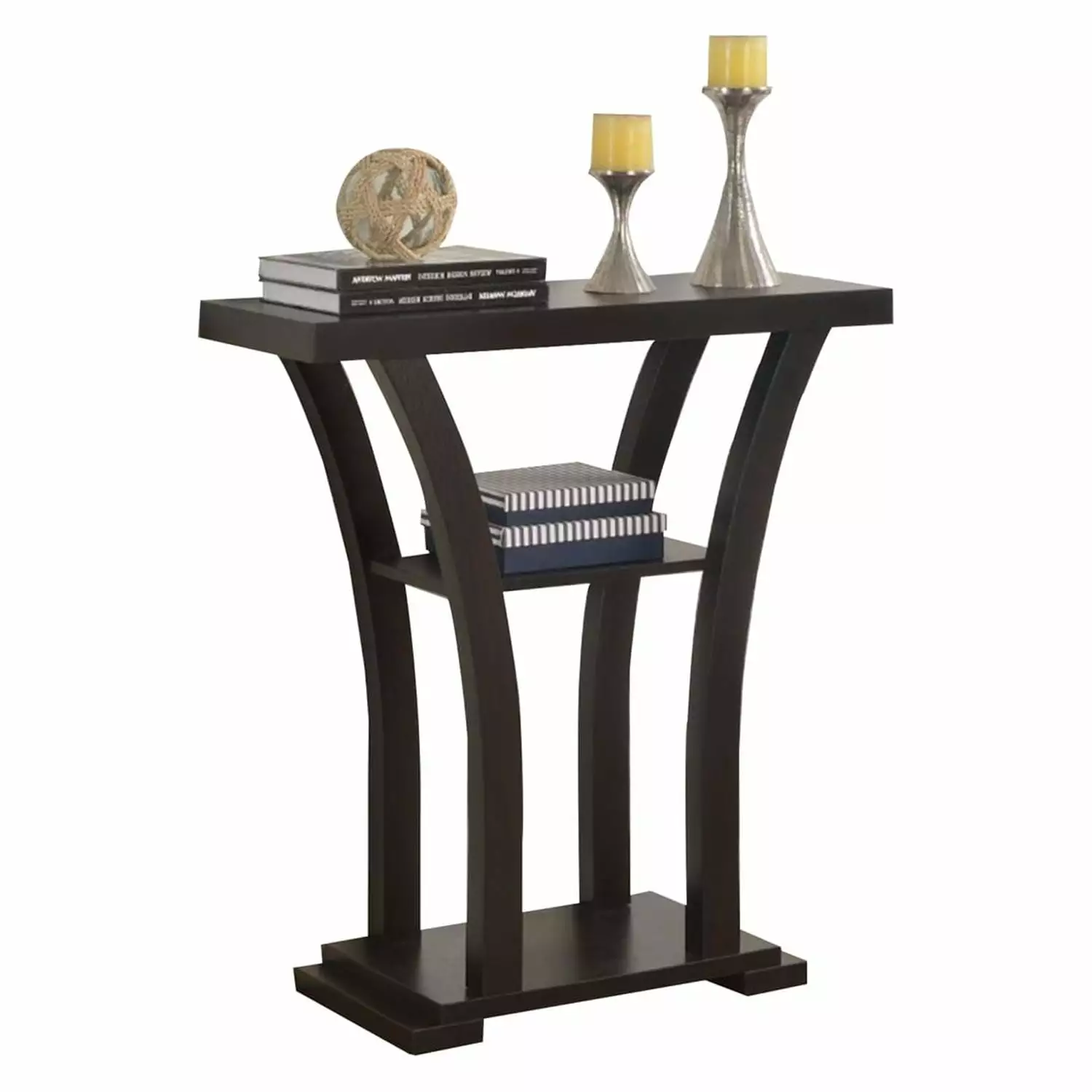 Benzara Wooden Console Table 1 Shelf Dark Espresso - Modern Living Room Furniture Console Convenience Concepts
