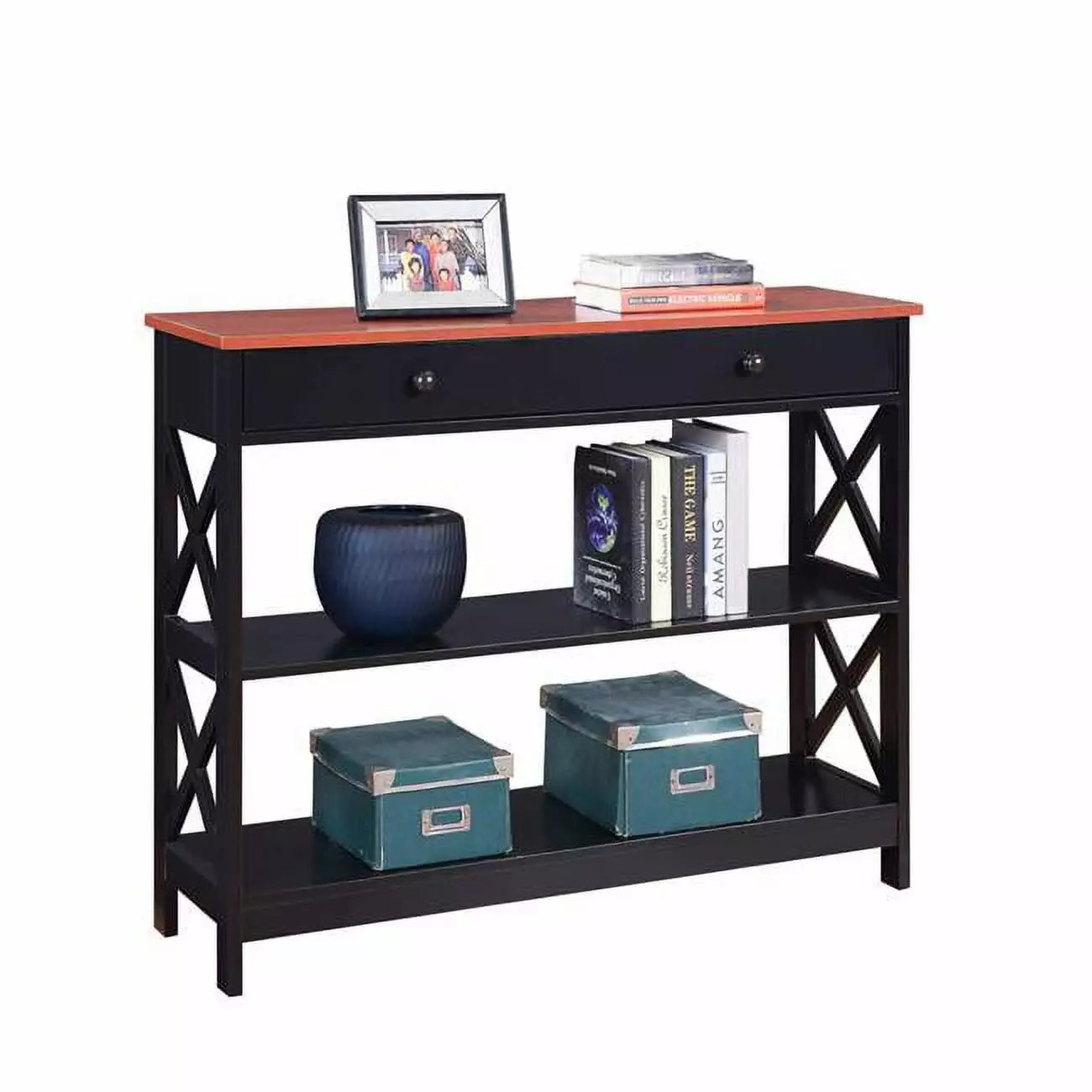 Convenience Concepts One Drawer Oxford Console Table Cherry Black Finish Console