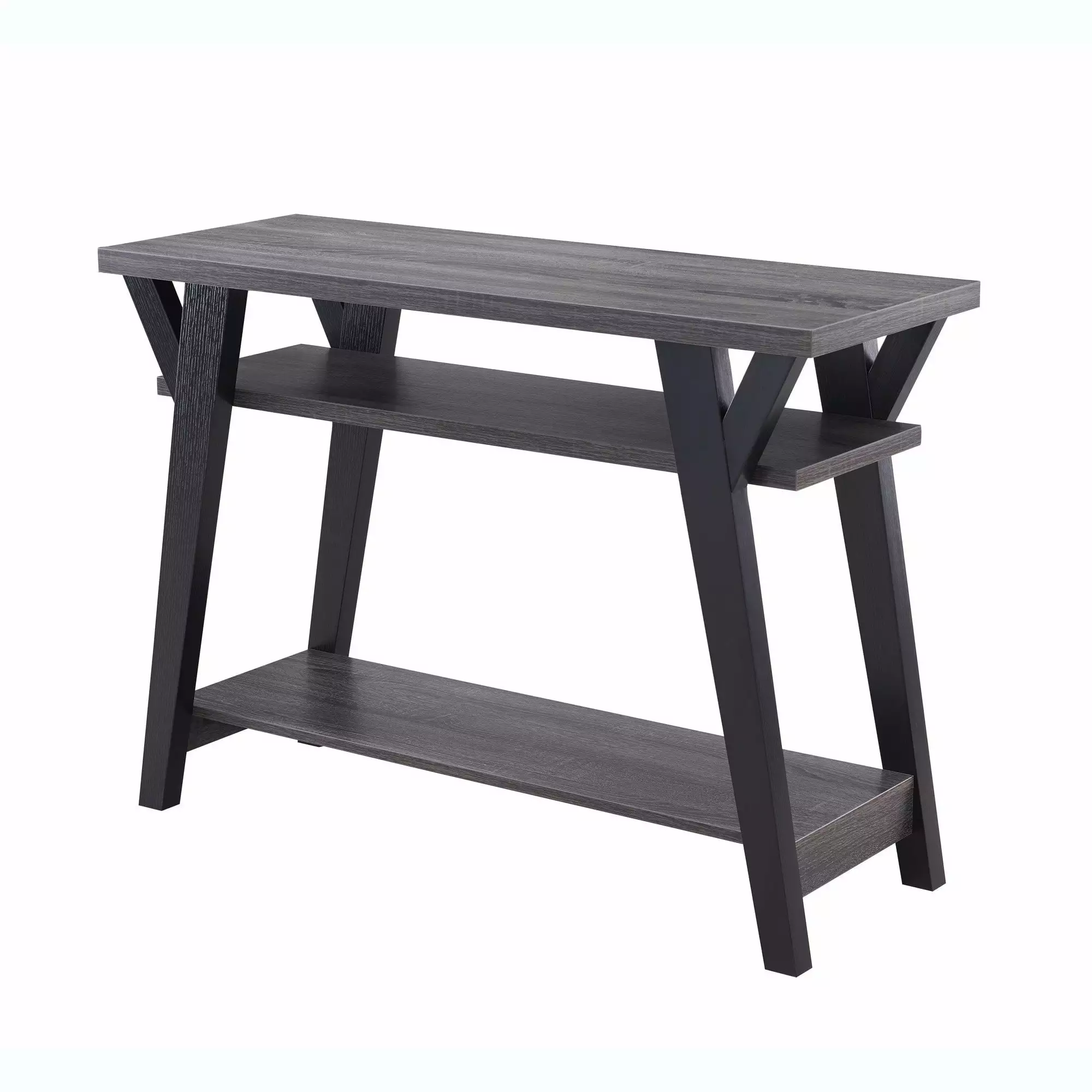 42 Inch Wooden Console Table 2 Bottom Shelves Gray Modern Entryway Console Convenience Concepts