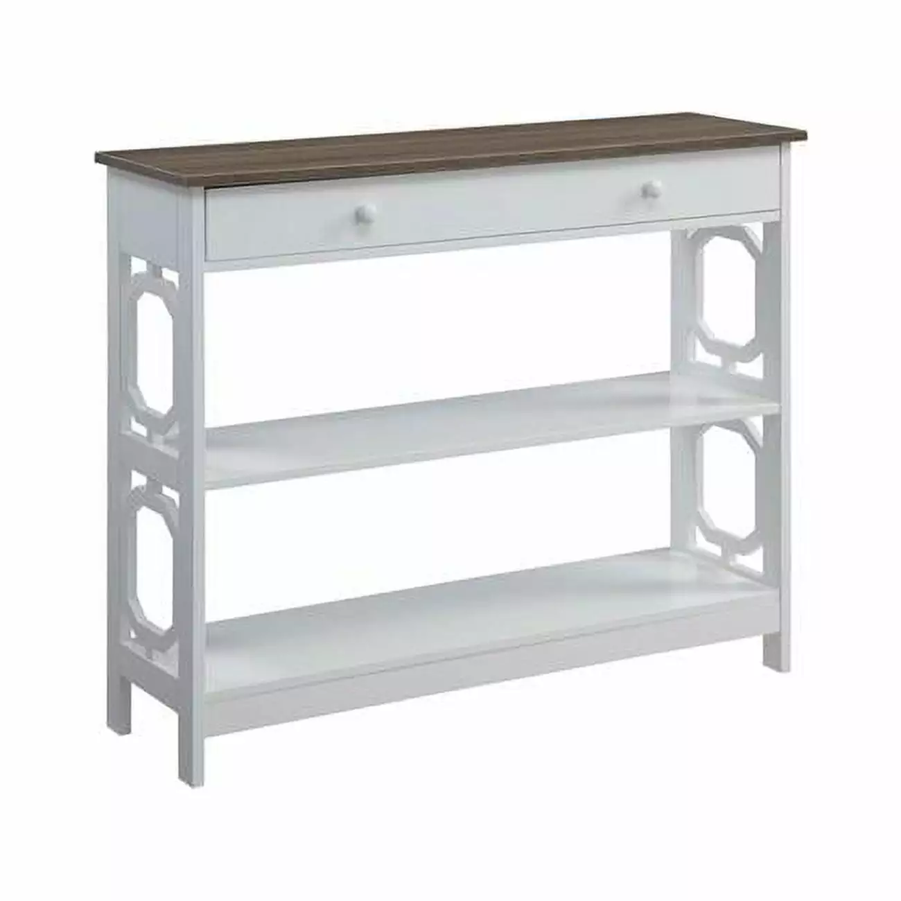 Omega 1 Drawer Console Table Driftwood Top and White Frame 39.5 x 12 x 31.5 Inches Console Convenience Concepts