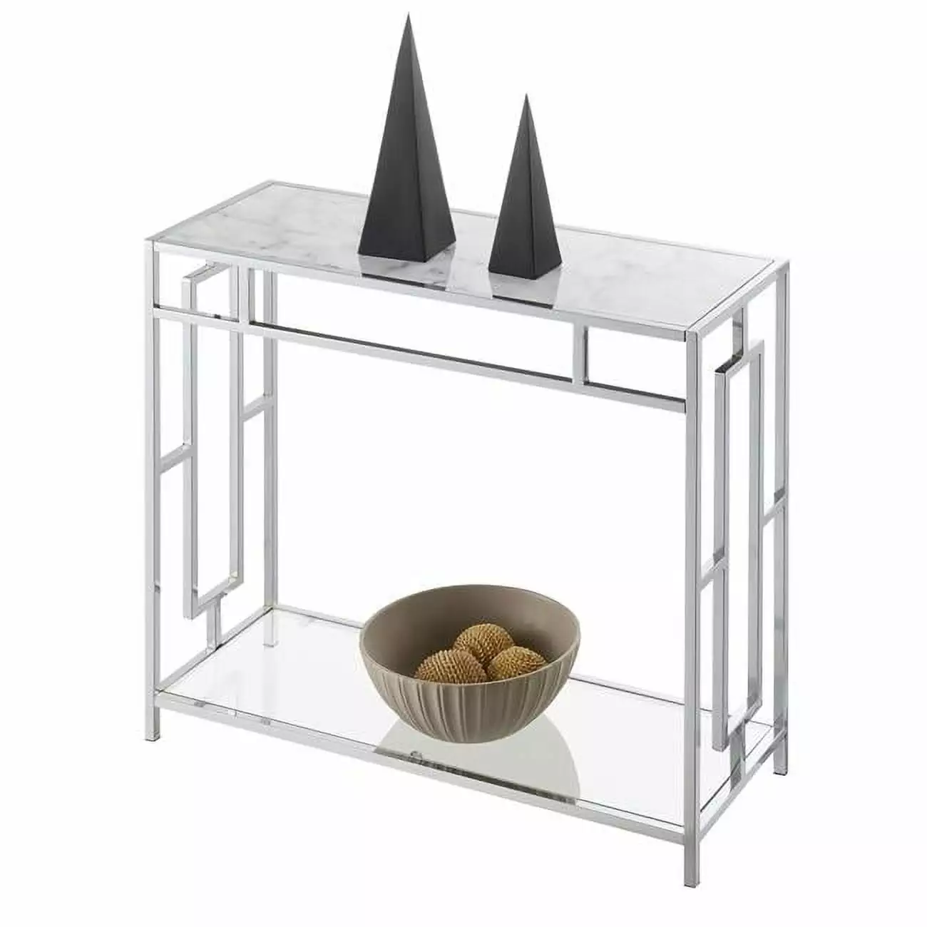 Town Square Faux Marble Glass Hall Table Chrome Shelf - Modern Entryway Console Console Convenience Concepts