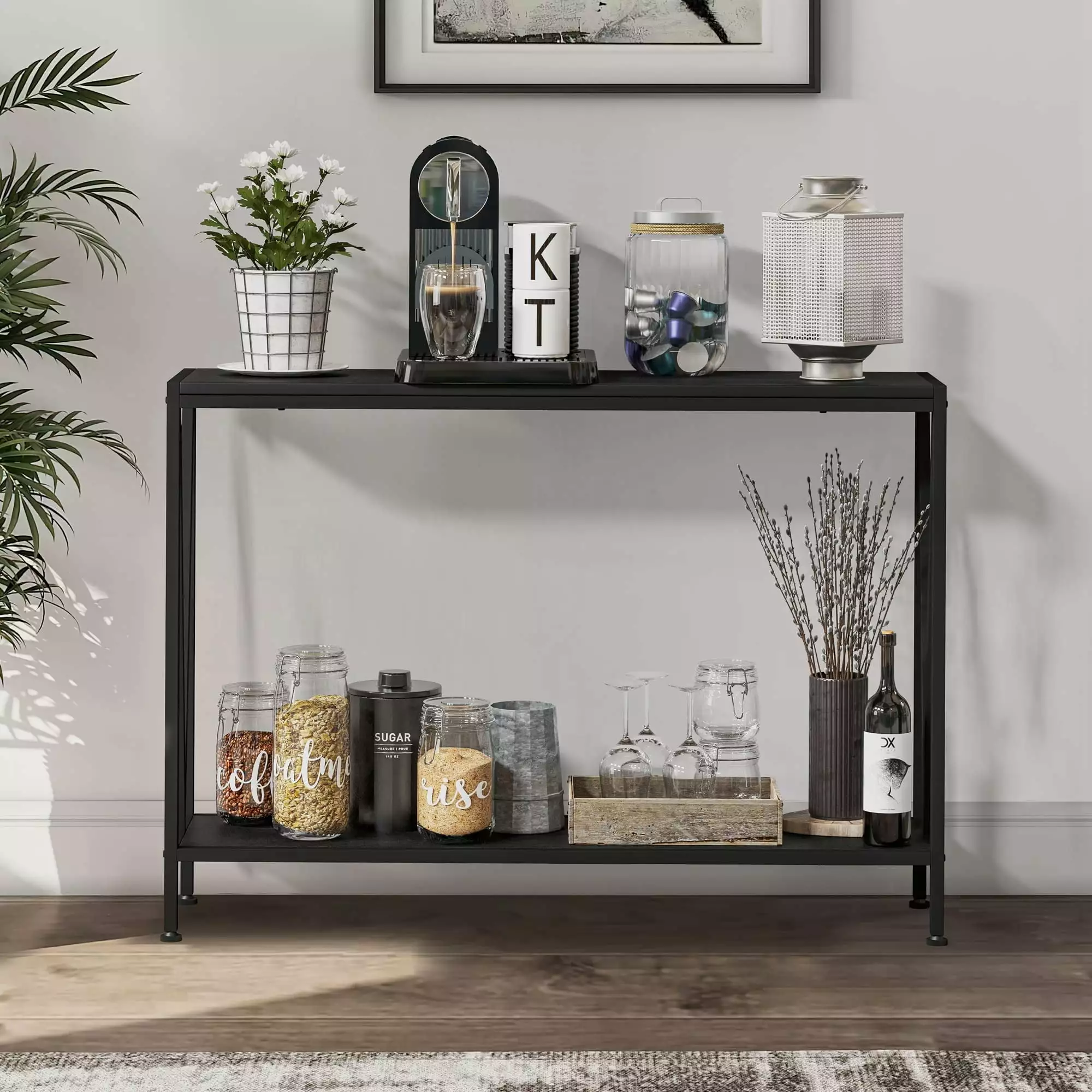 Coromose 42.9 Inch Narrow Console Table Storage Shelf Sofa Side Table Living Room Entryway Black Console