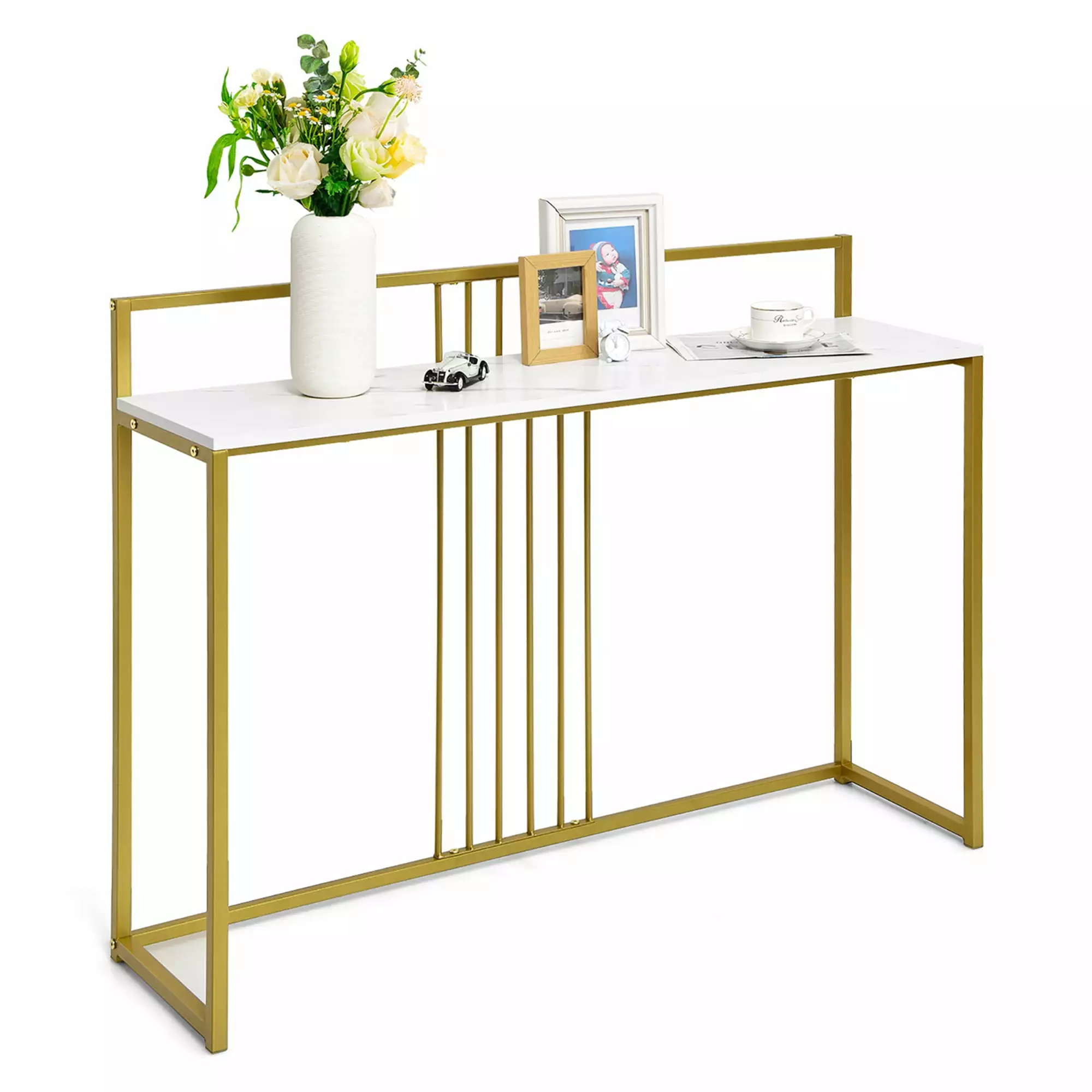 Costway 47 Inch Console Table Modern Steel Frame and Storage Shelf Living Room Console