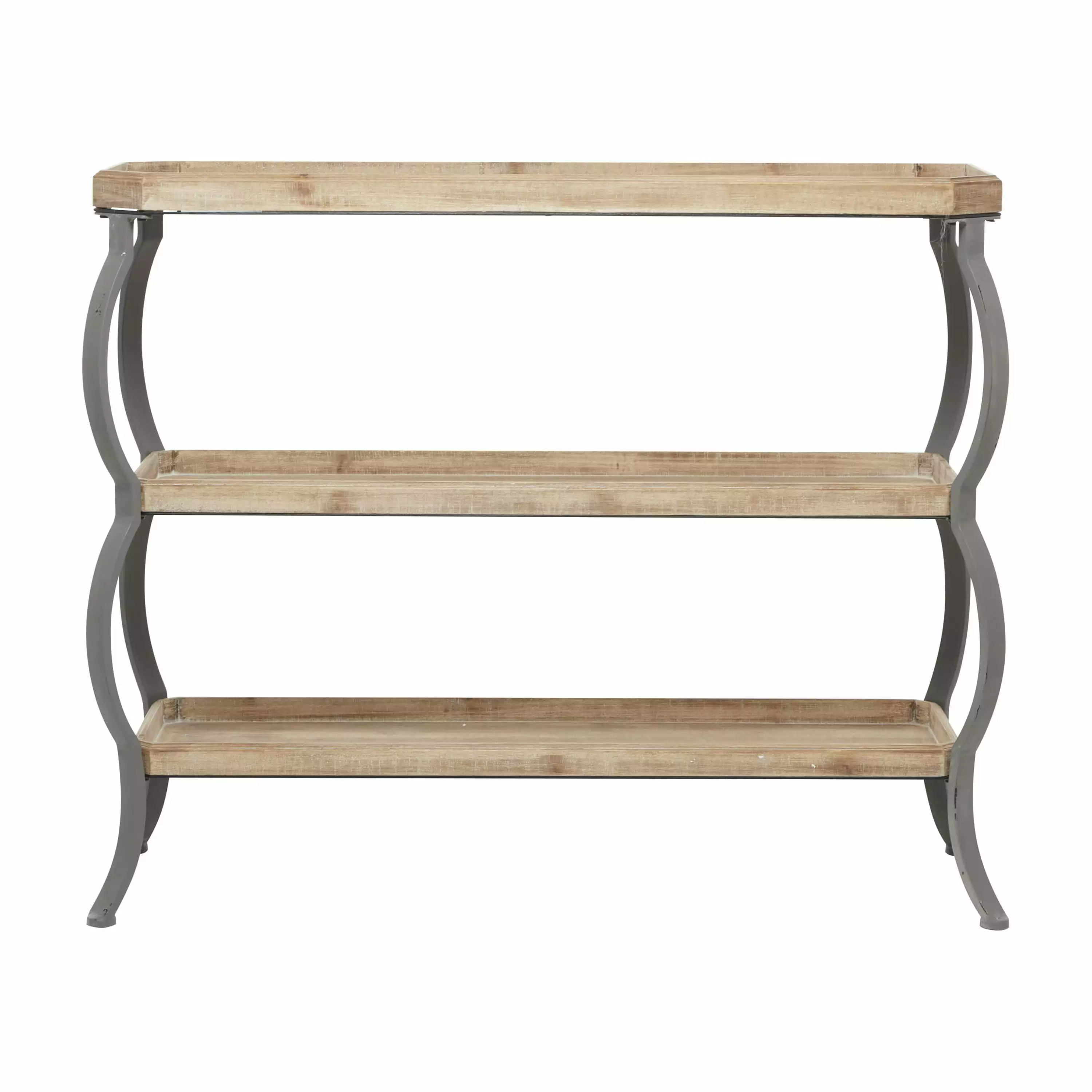 DecMode 39 Inch Brown Wood Console Table Bowed Grey Metal Legs - 2 Shelves Console