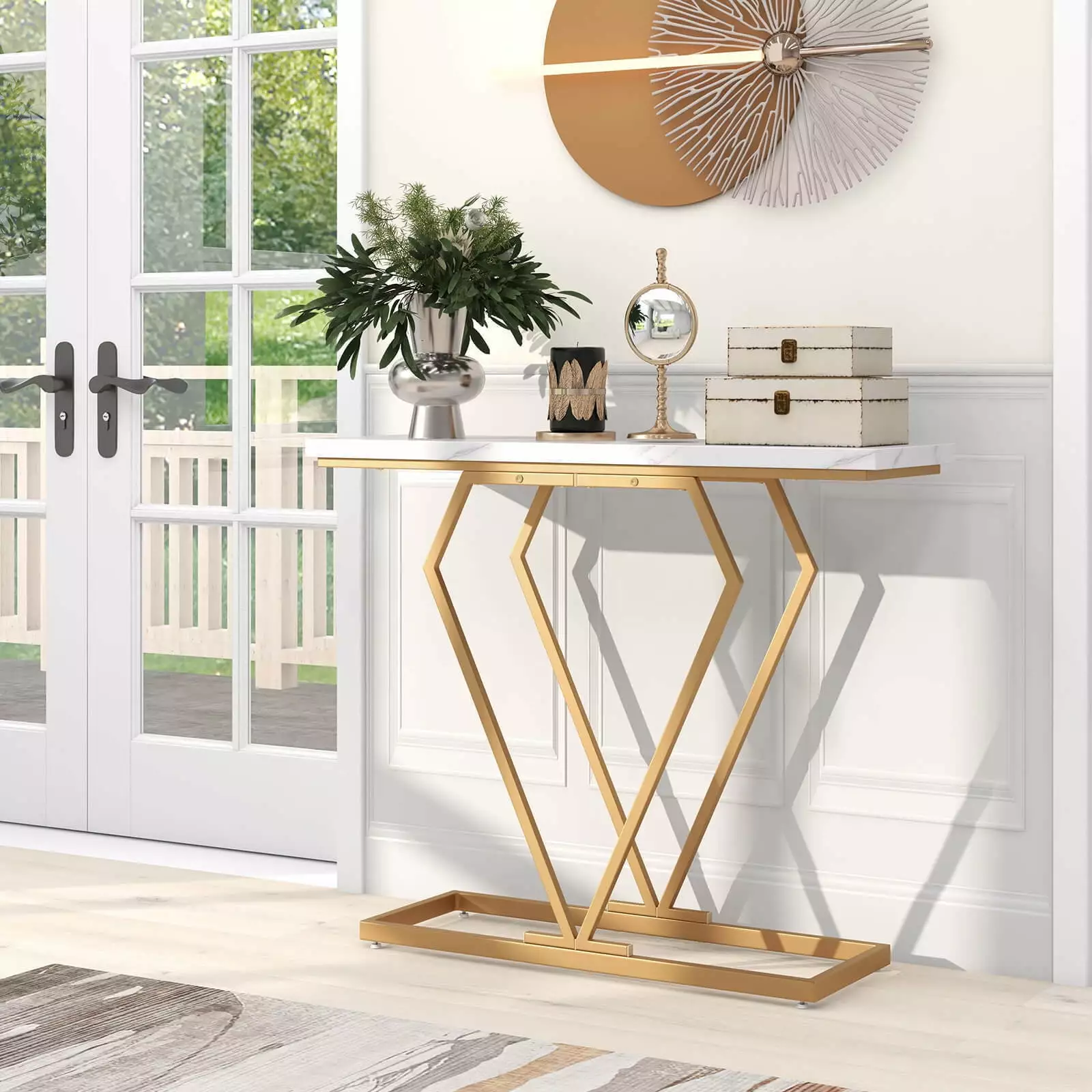 Exdeerjoy 39.5 Inch Modern Accent Table Faux Marble Narrow Entryway Sofa Side Table Living Room Console
