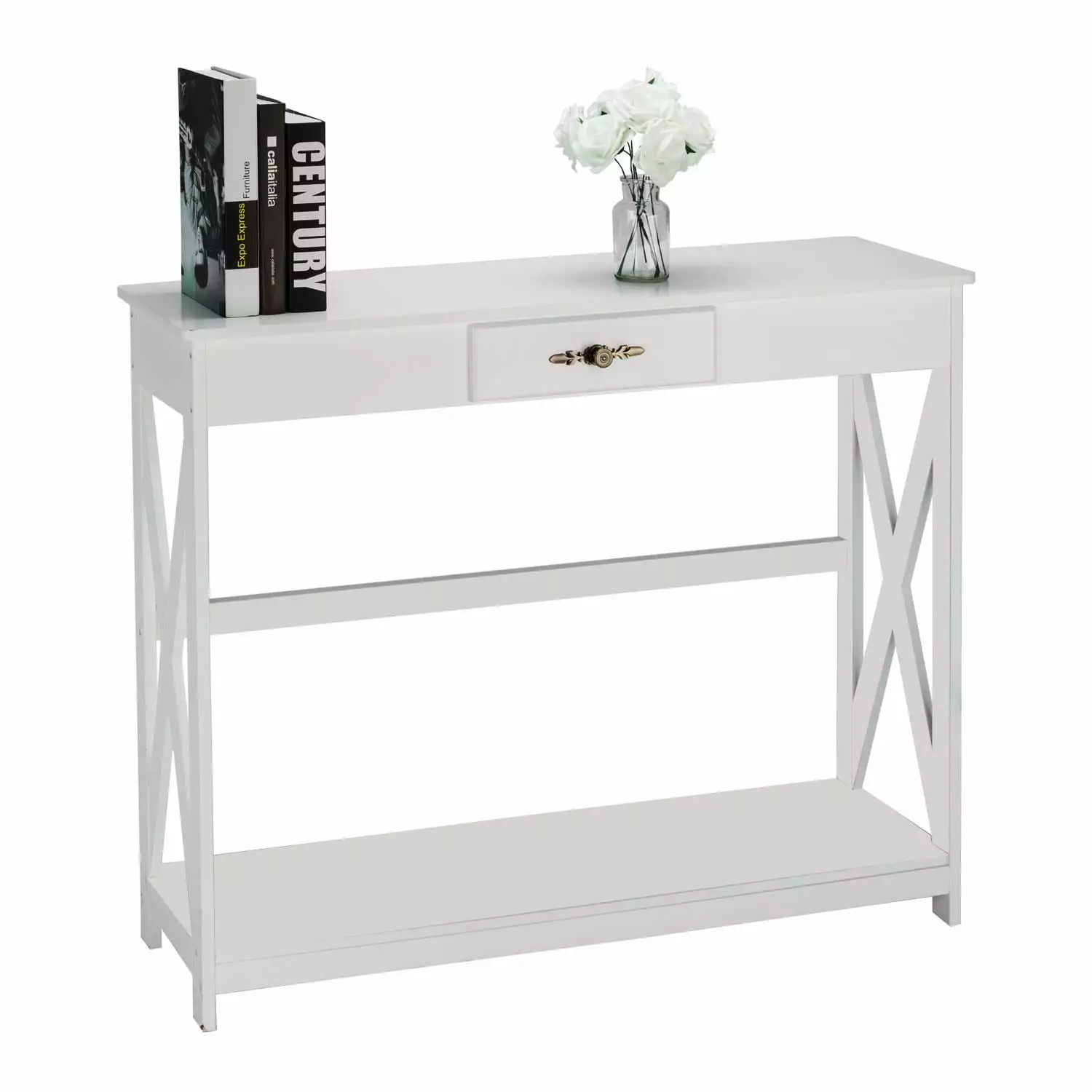 SalonMore Console Table Entryway Drawer and Shelf White Sofa Table Console FCH