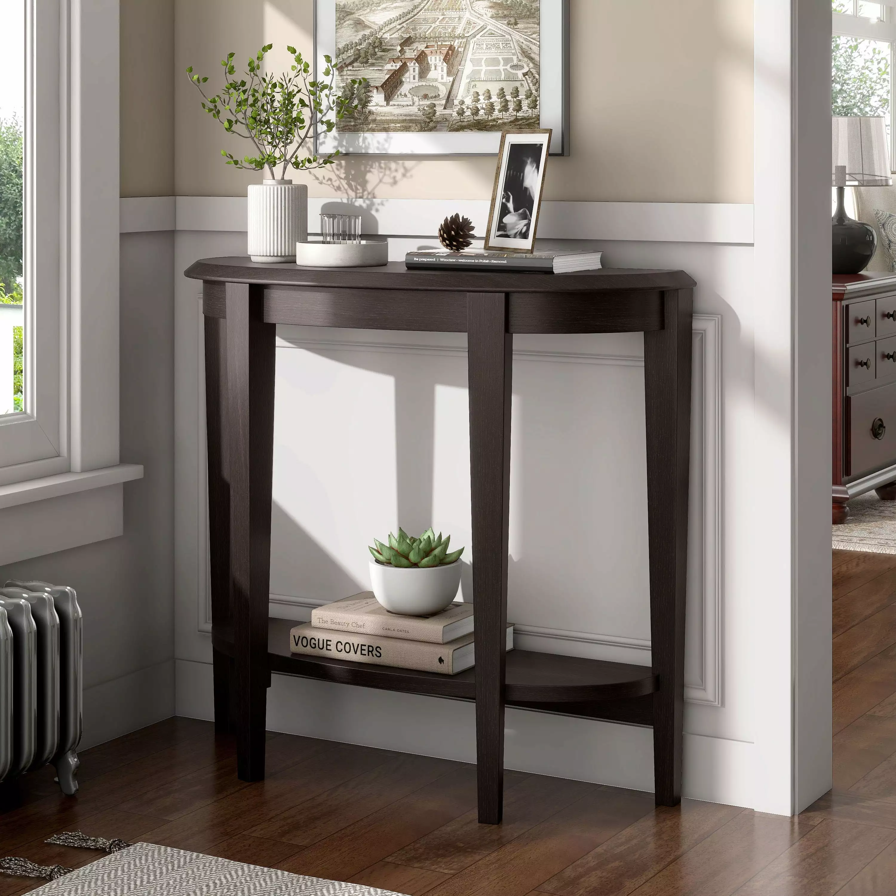 Furniture America Loun 1-Shelf Wood Brown Console Table Living Room Console