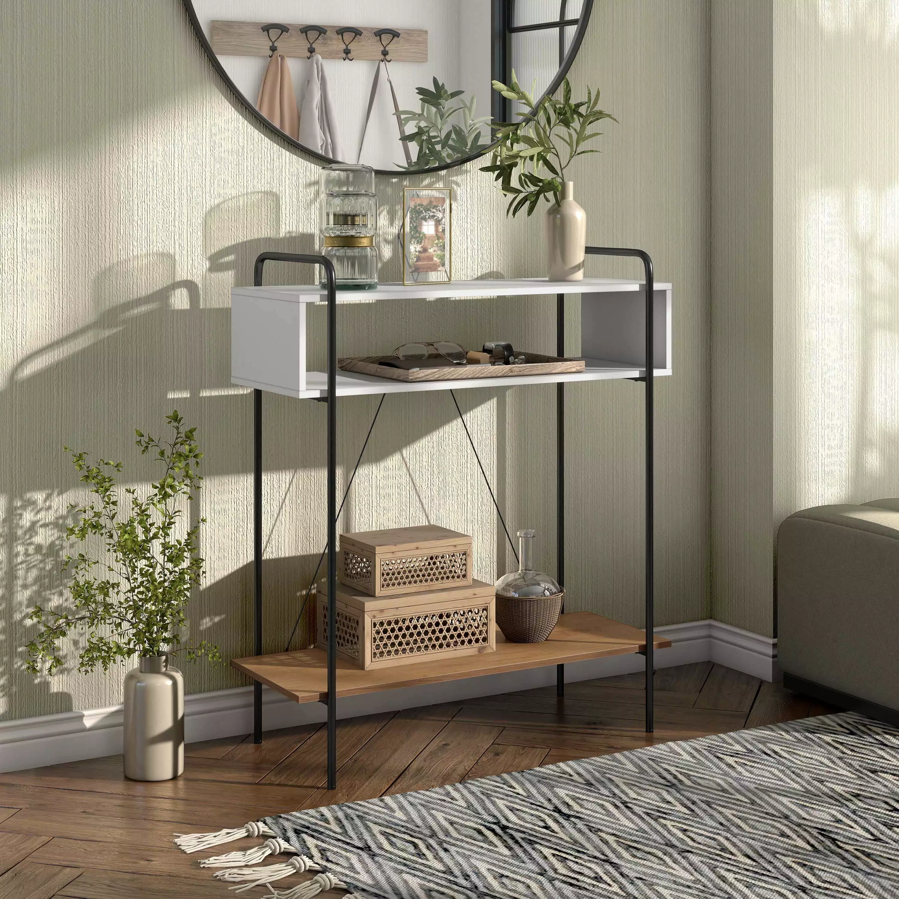 Furniture America Shaye 2-Shelf Wood White Console Table - Simple and Stylish Console