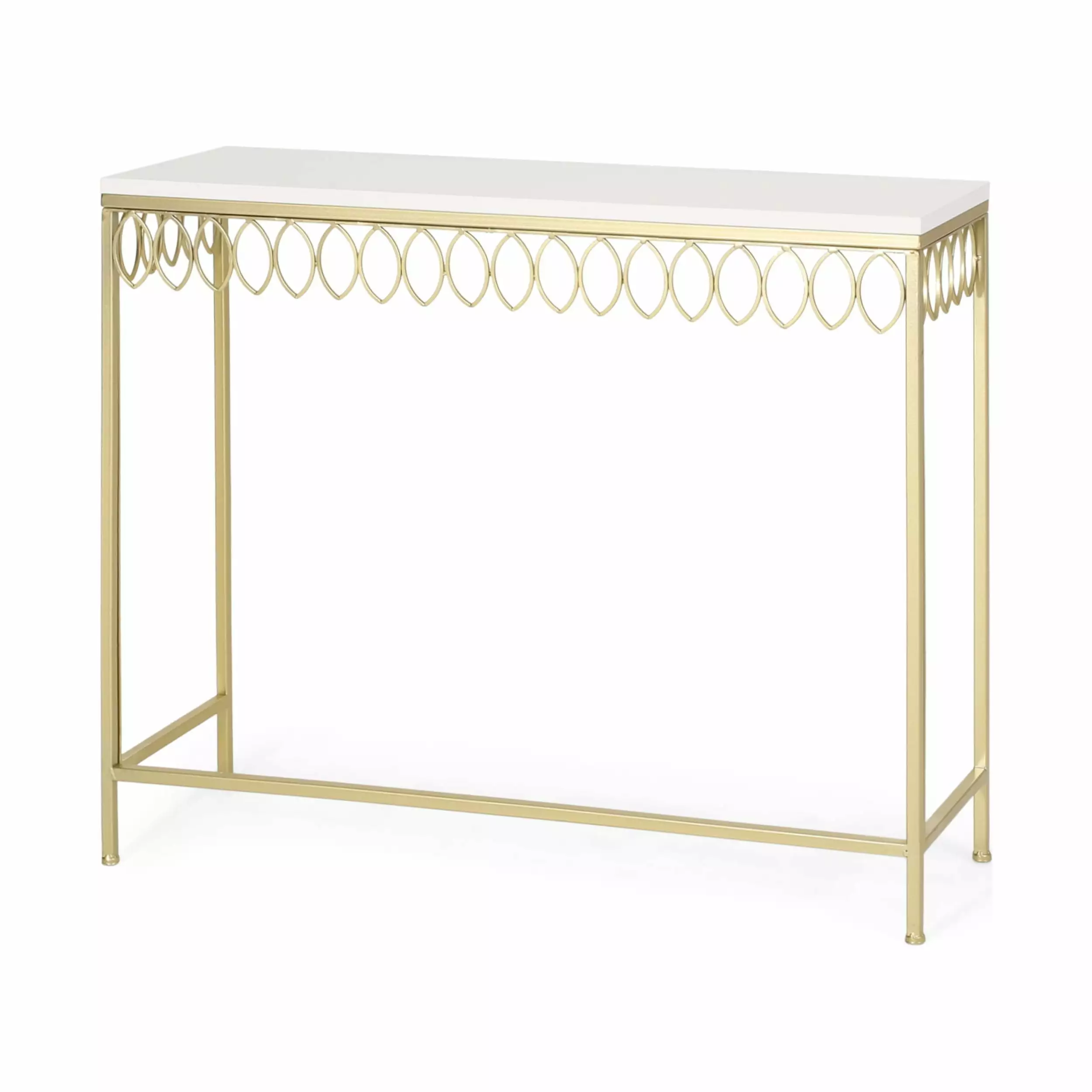 Cavanaugh Modern Glam Console Table Petal Accents Gold and White Console GDFSTUDIO