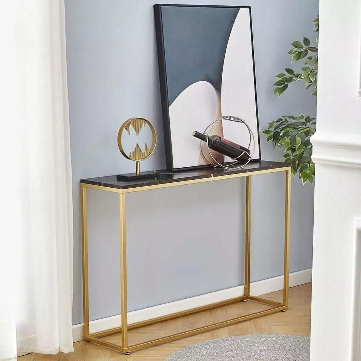 HAOAN Faux Marble Console Table Gold Metal Frame Entryway Living Room Console