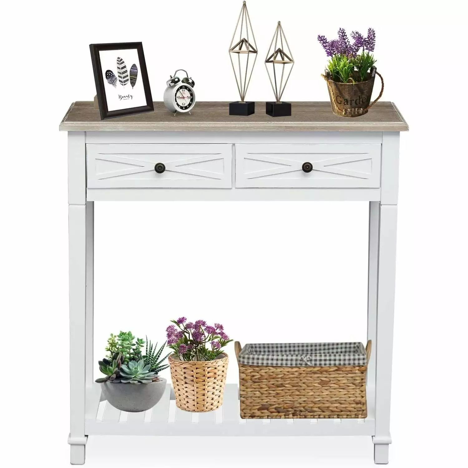 White Console Table Sideboard 2 Drawers and Storage Shelf Living Room and Entryway Console HElectQRIN