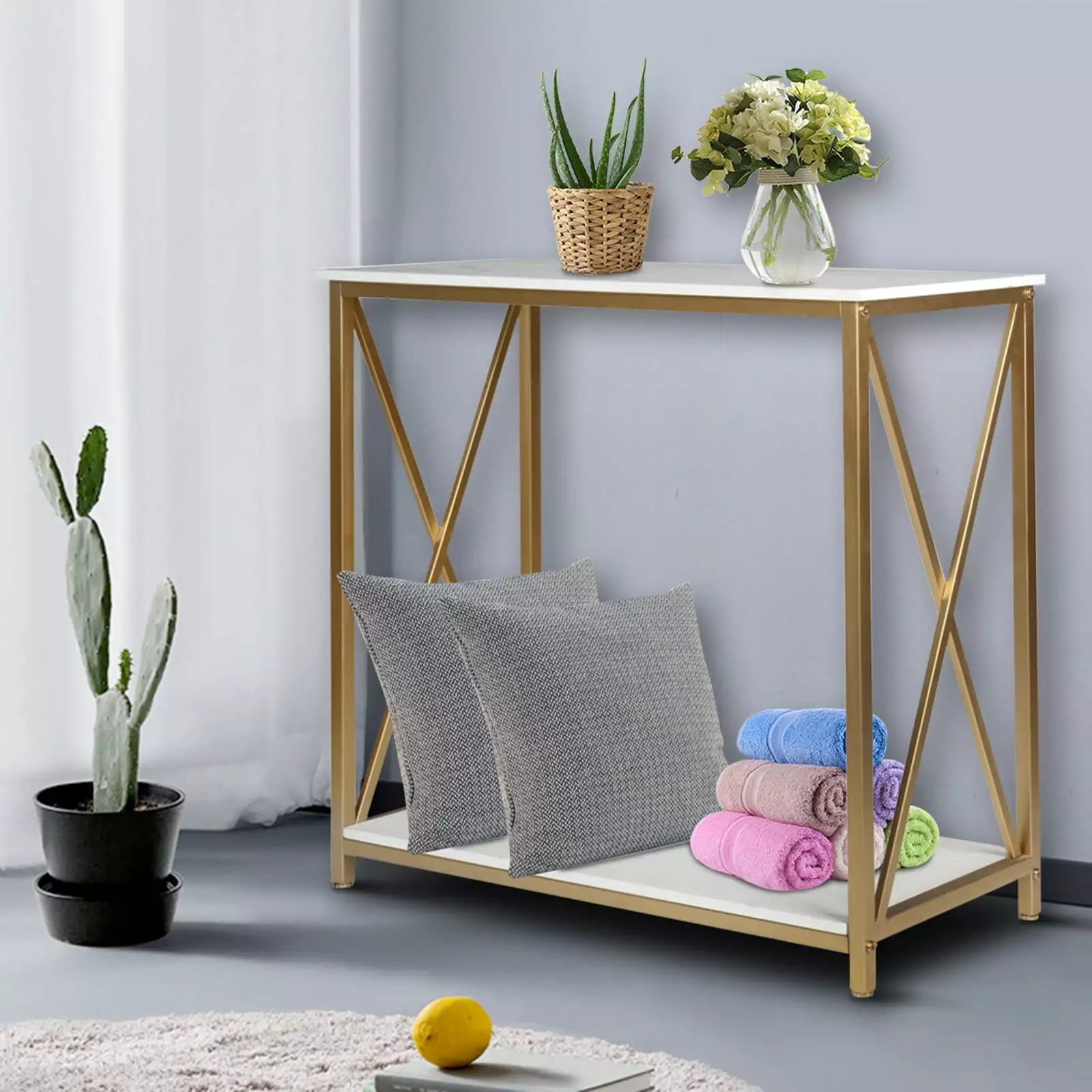 EasingRoom 2-Tier Console Table Storage Shelves Entryway Hallway Sofa Side Tables Console Hodely