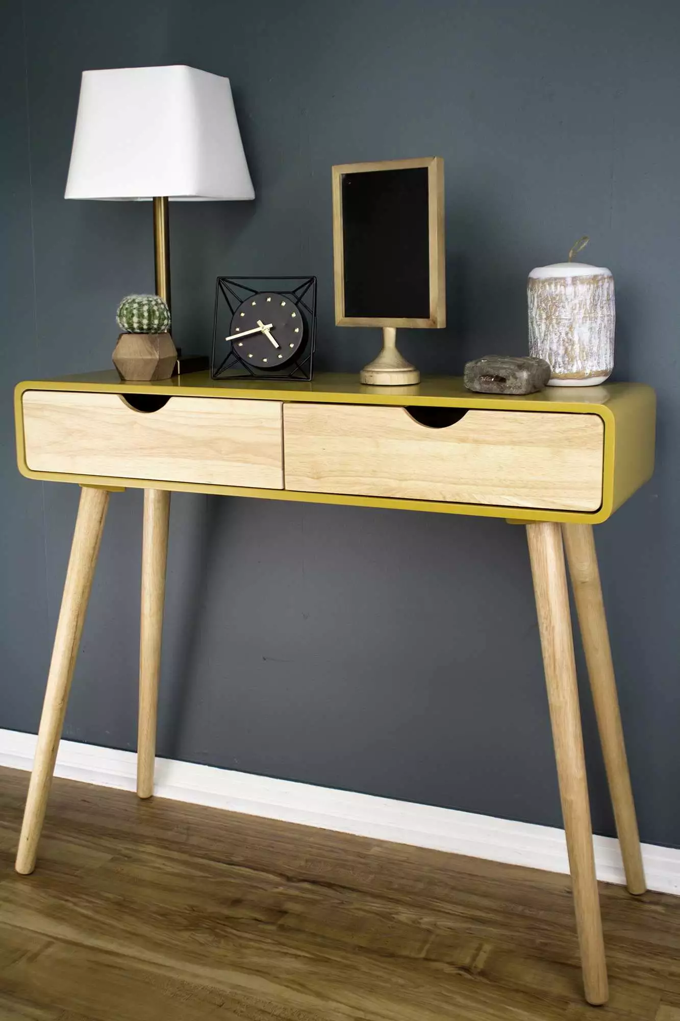 31.5 Inch Yellow Console Table 2 Drawers Entryway or Living Room Console HomeRoots