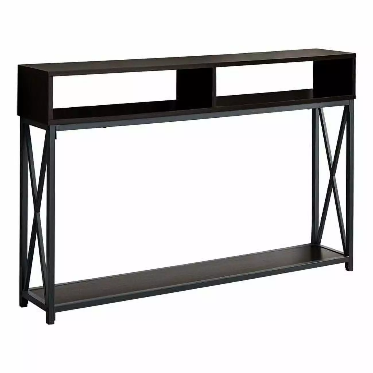 HomeRoots 48 Inch Rectangular Metal Hall Console Table 2 Shelves - Espresso & Black Console