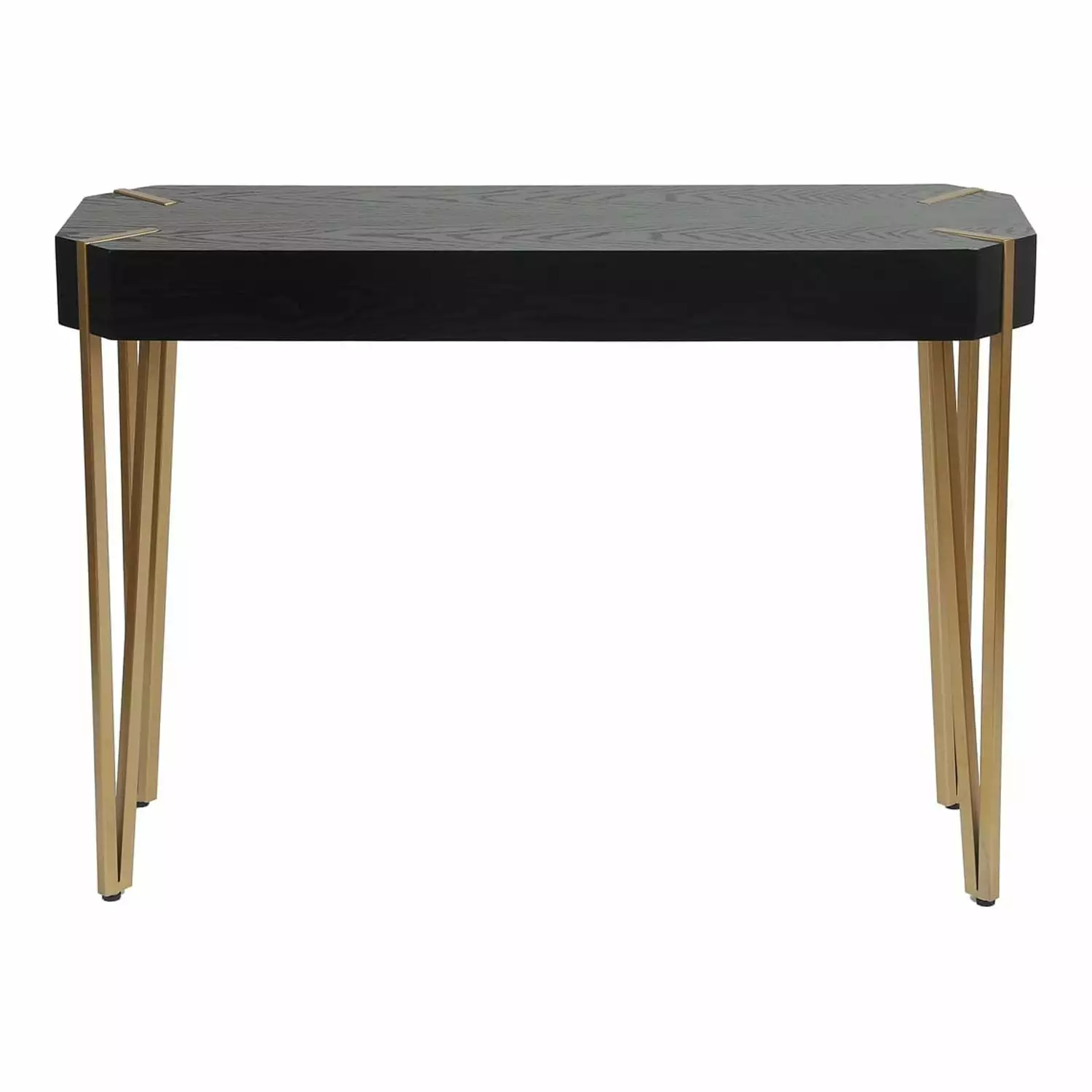 HomeStock Rustic Recluse Black Wood and Gold Metal Console Table Entryway Living Room Console