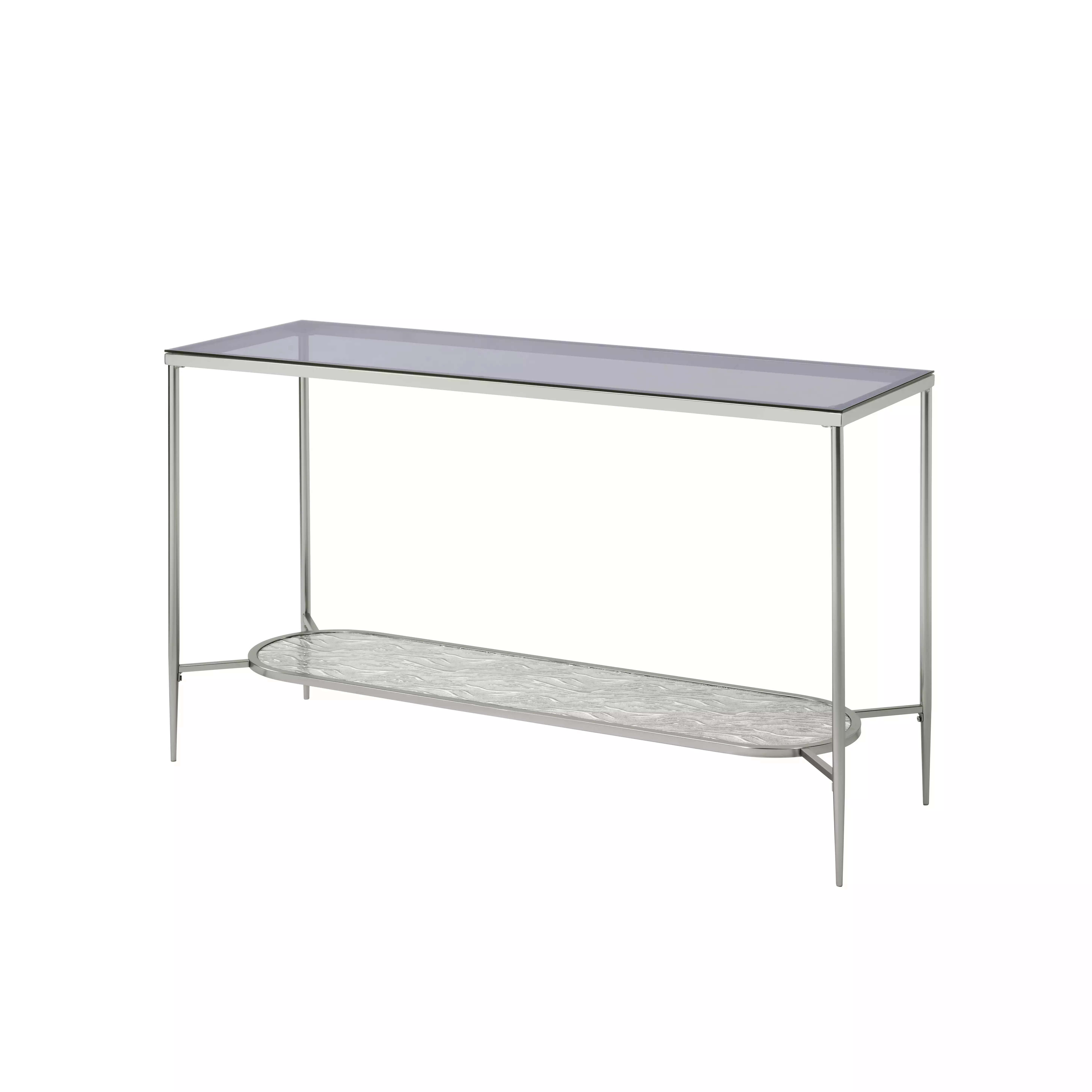 Homiyad Sofa Table Glass & Chrome Finish - Modern Living Room Accent Table Console