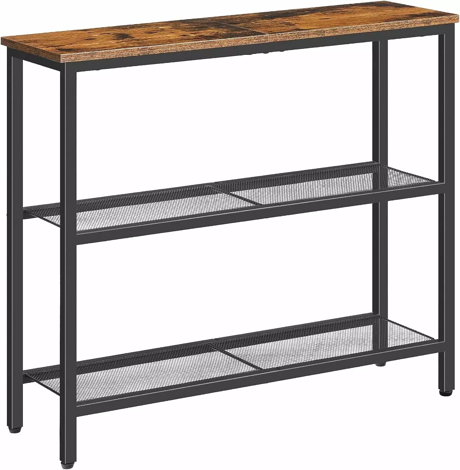HOOBRO 29.5 Rustic Brown and Black 3-Tier Narrow Console Table Console