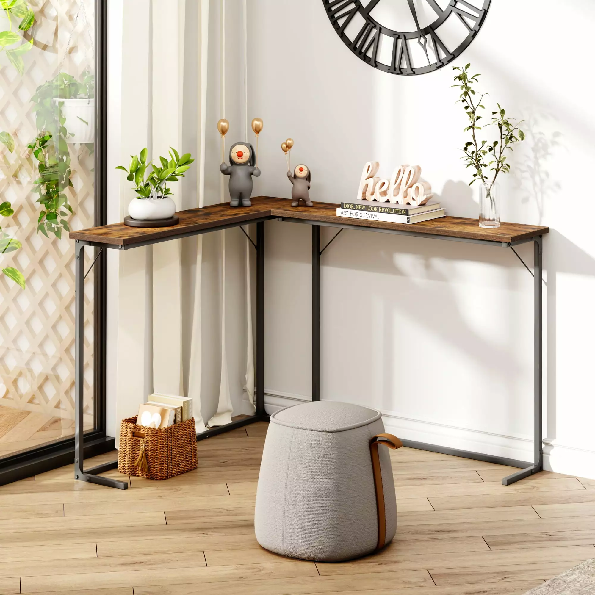 Hzuaneri 39 Rustic Brown and Black Console Table Entryway Console