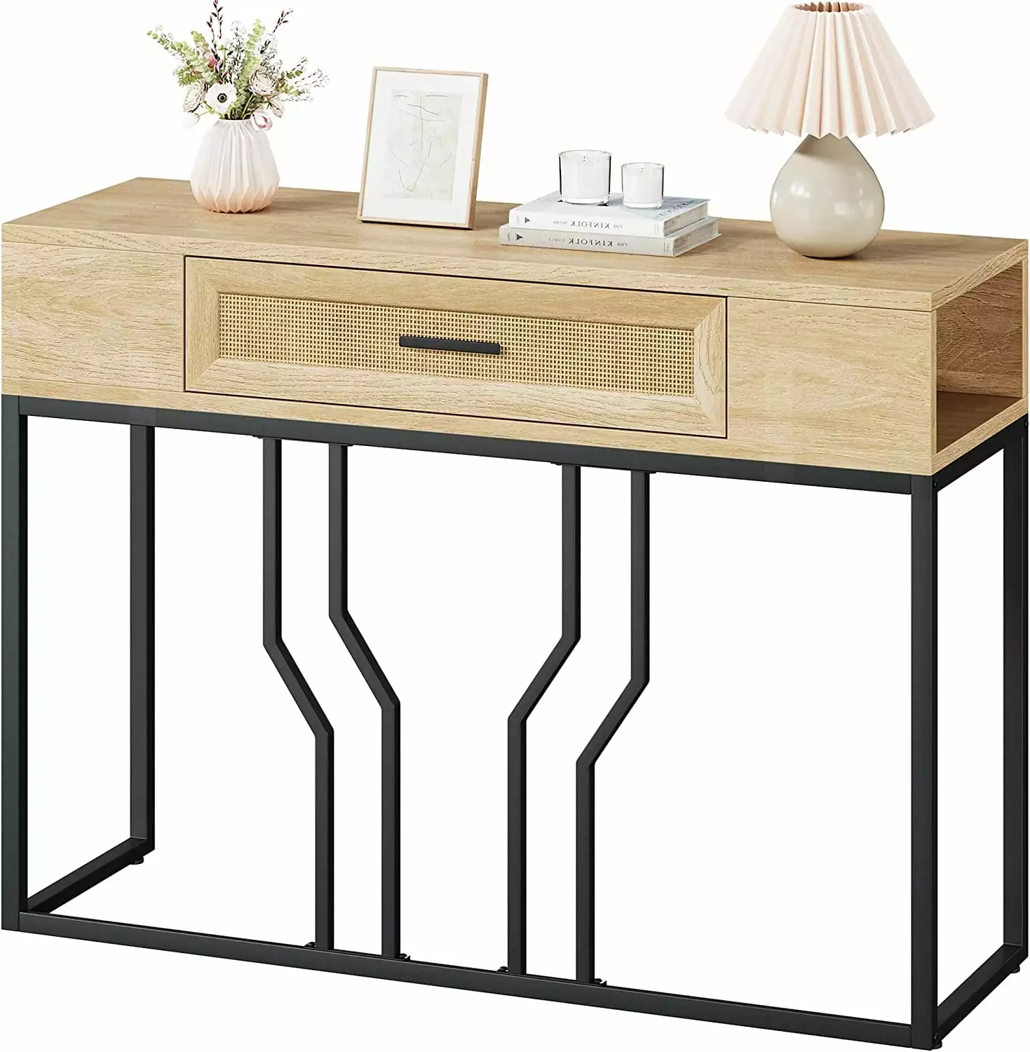 IDEALHOUSE Rattan Console Table Drawer and Storage Living Room Foyer Bedroom Console