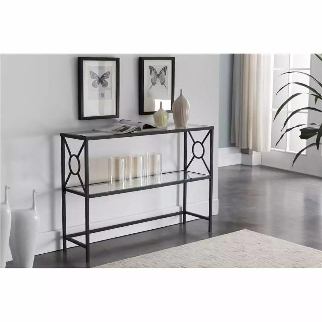 Inroom Furniture Designs Metal and Tempered Glass Console Table - Black Brushed Copper Console InRoom Designs