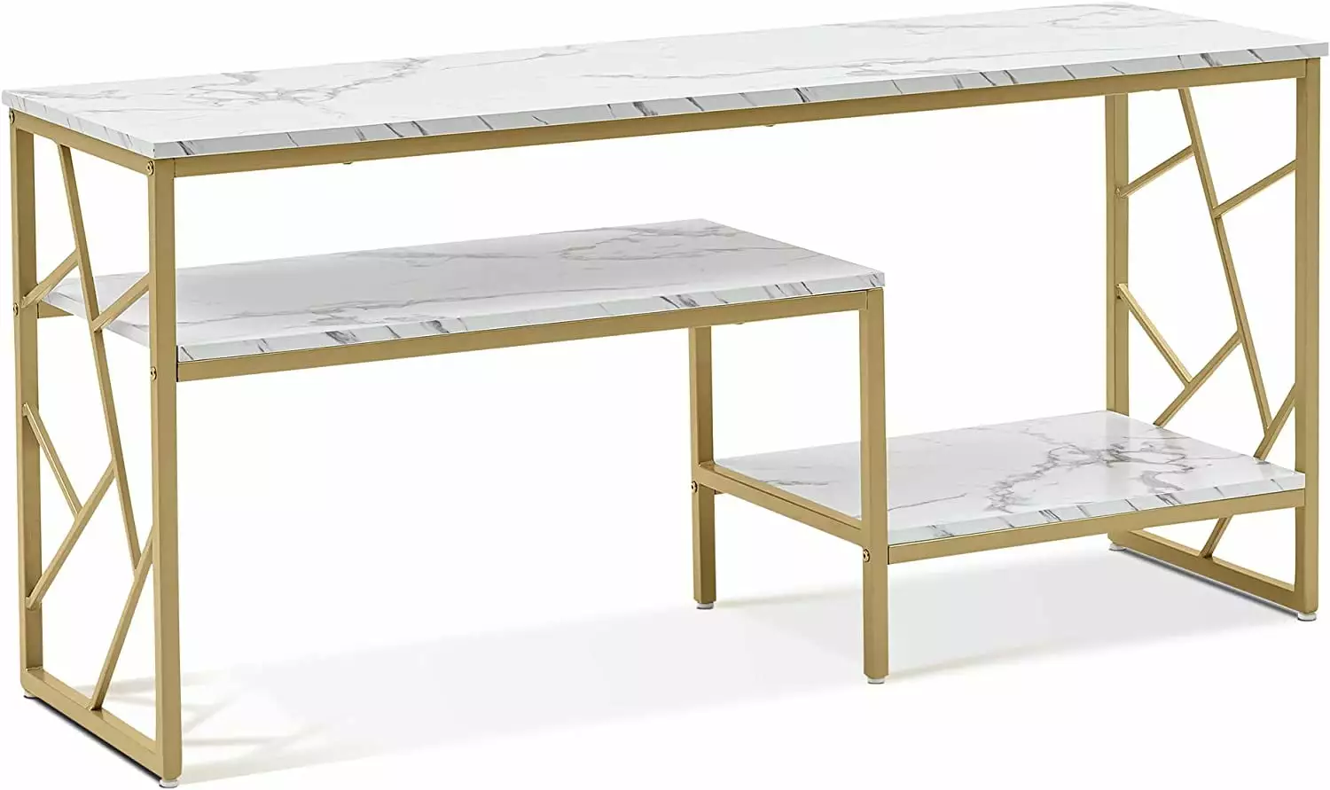 Ivinta White Faux Marble Top Console Table Gold Metal Frame Narrow Entryway Table Storage Shelf Console Ivinta Furniture