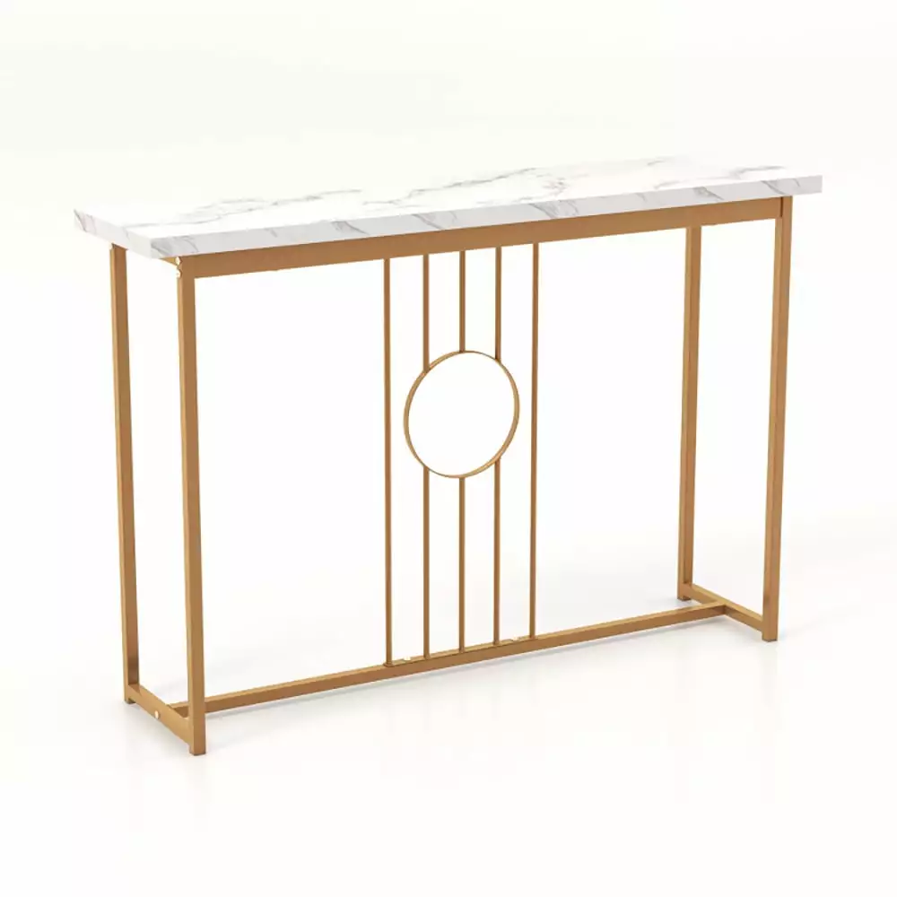 Kadyn Modern Faux Marble Top White Console Desk Table Entryway and Display Console