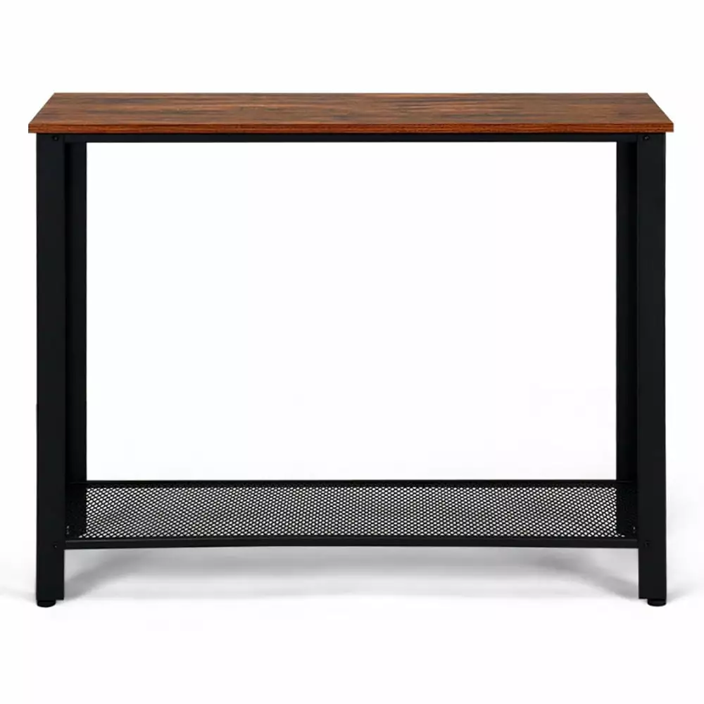Kepooman Narrow Entryway Table Metal Frame Wood Console Sofa Table Storage Shelf Black Console