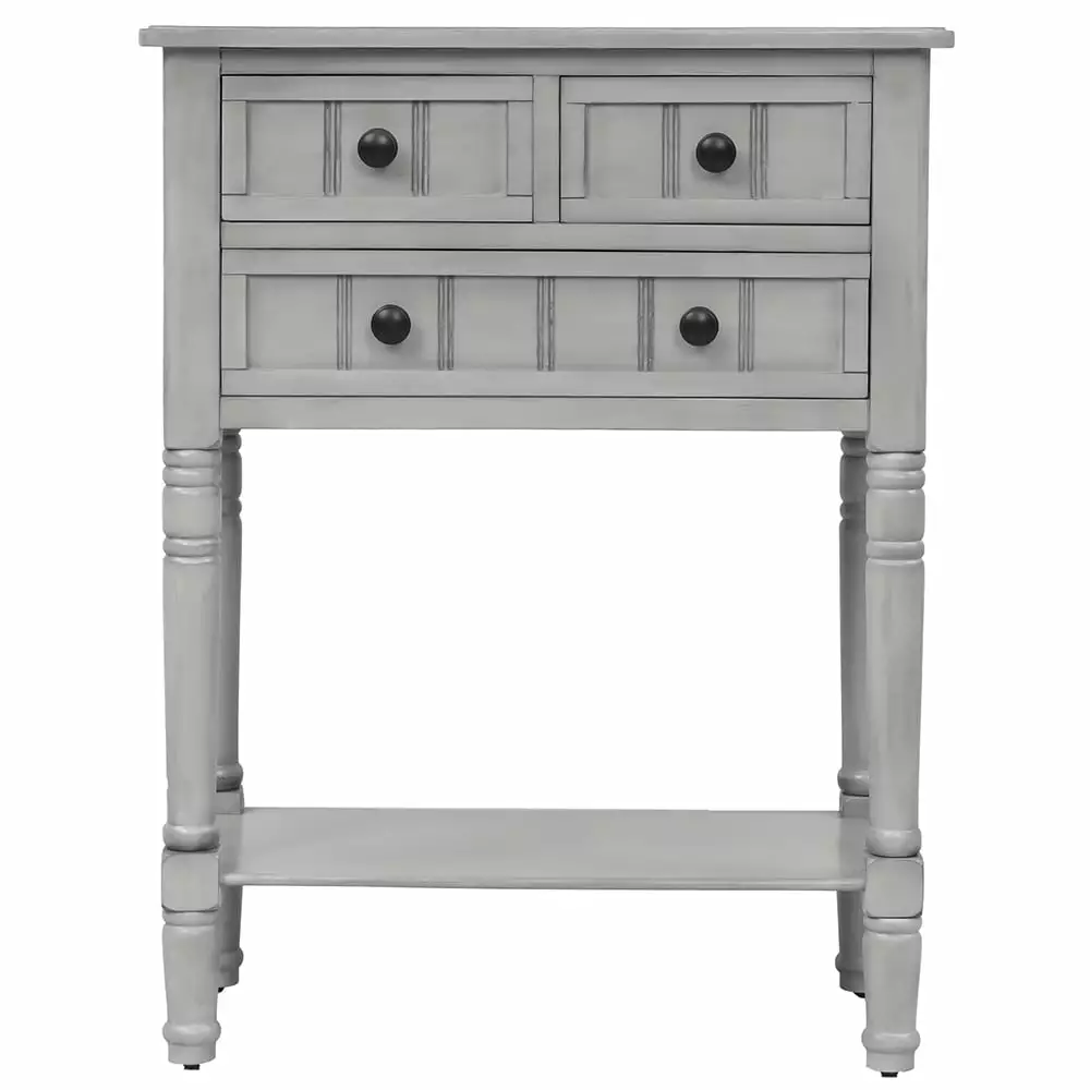 Kepooman Rustic Narrow Console Table Storage Drawers and Bottom Shelf - Retro Blue Sofa Table Living Room Entryway Console
