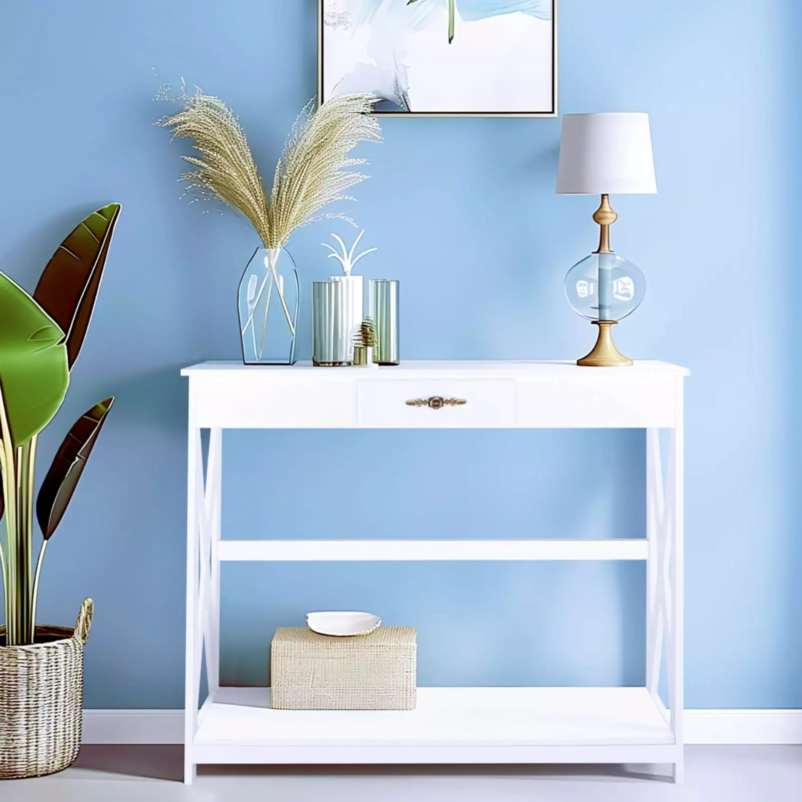 Ktaxon Slim Console Table Drawer and Shelf White Entryway Table Hallway Living Room Foyer Console