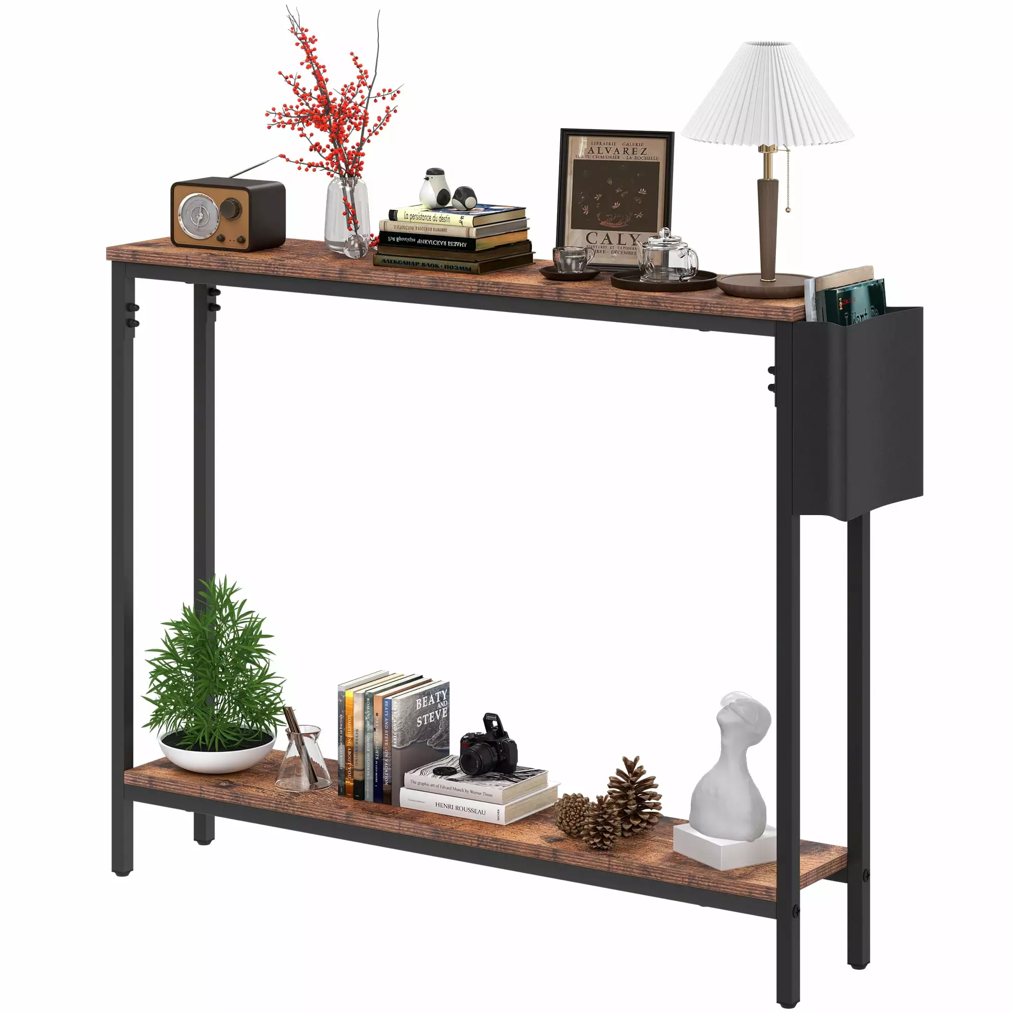 Mazqetih 39.4 Inch Wood Console Entryway Table 2-Tier Industrial Narrow Sofa Table Hallway Living Room Console