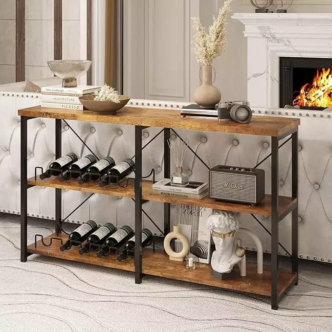 MIDODO Wooden 3 Tier Narrow Console Table Storage Shelves Console