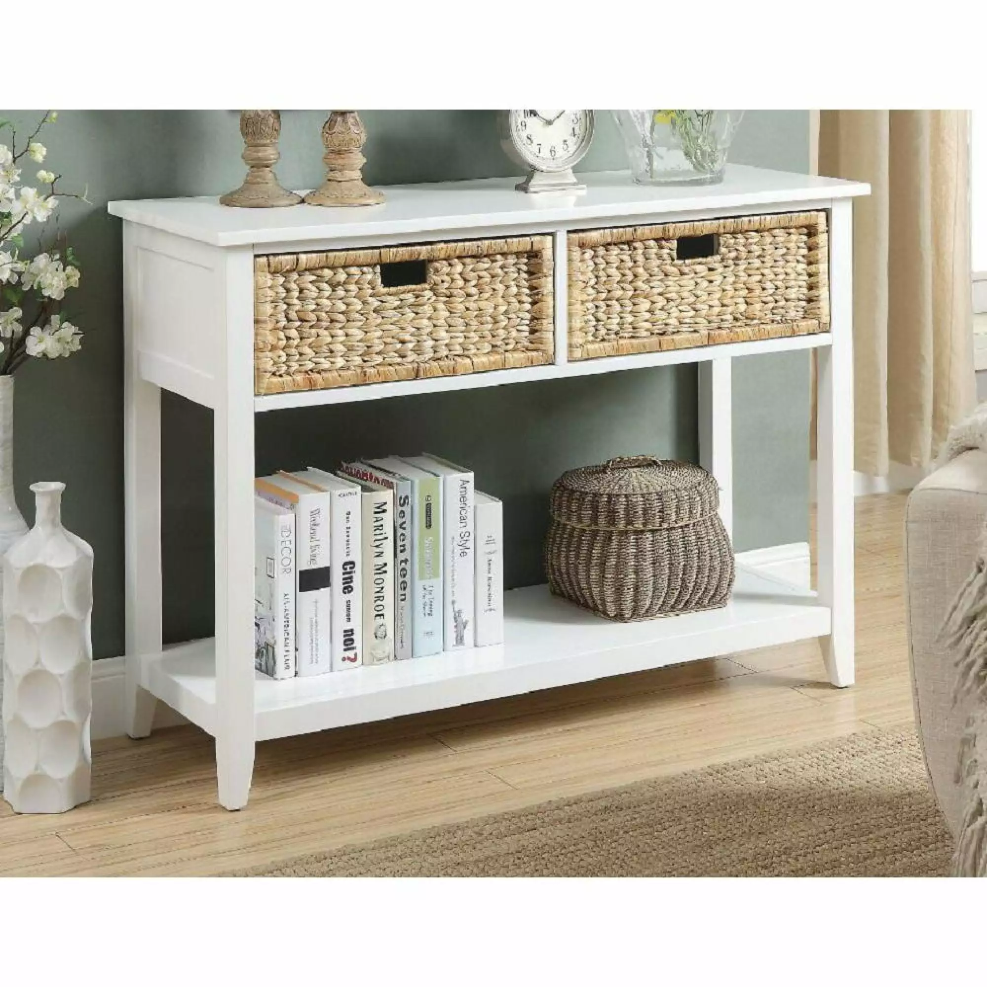Miekor Furniture Flavius Console Table White - Modern Entryway Accent Table Console