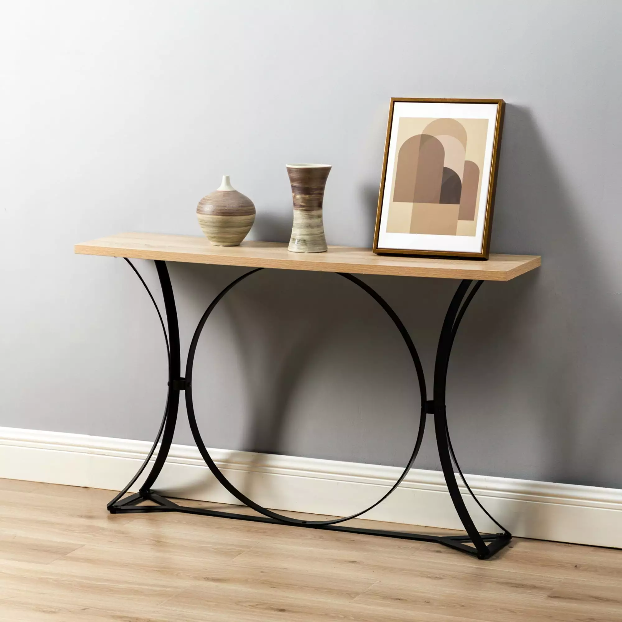 Maurice 47 Inch Contemporary Console Table Metal Base Brown Finish Console Miekor