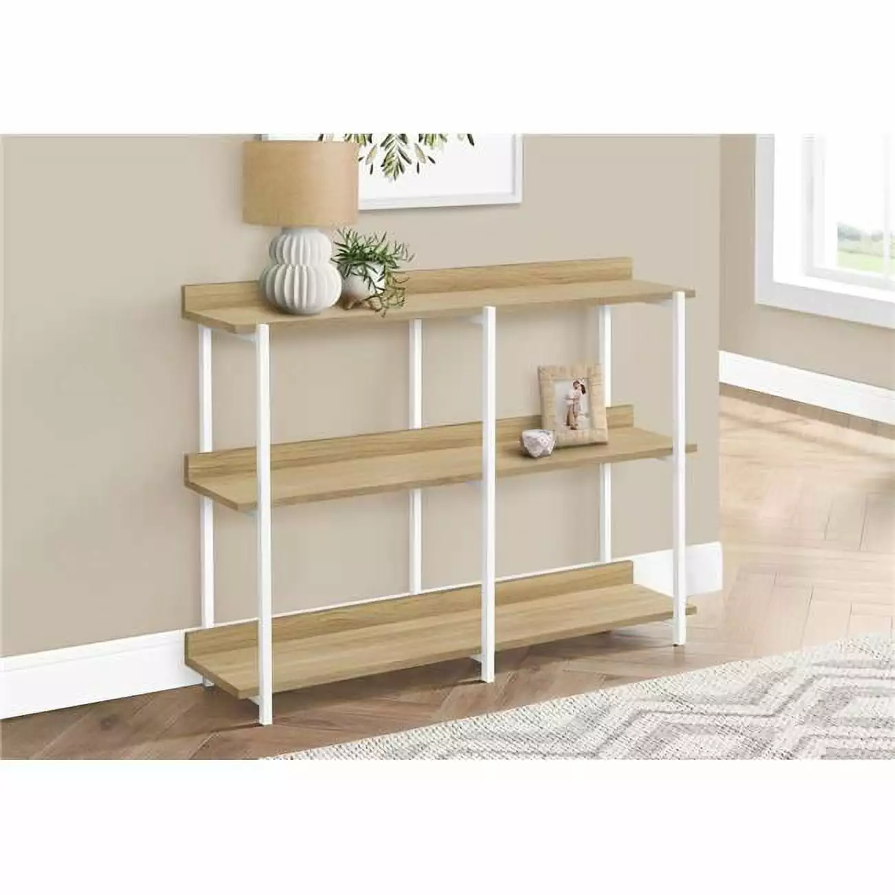 Monarch I 2222 48 Inch Natural and White Metal Hall Console Accent Table Console