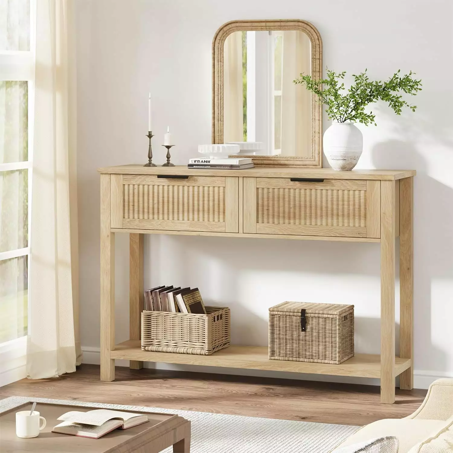 43 Inch Wood Console Table 2 Drawers Living Room or Entryway Console N/A