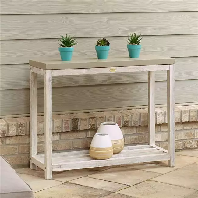 Bali Earth Cement and Wood Indoor or Outdoor Console Serving Bar Table - Large Console Pebble Lane Living