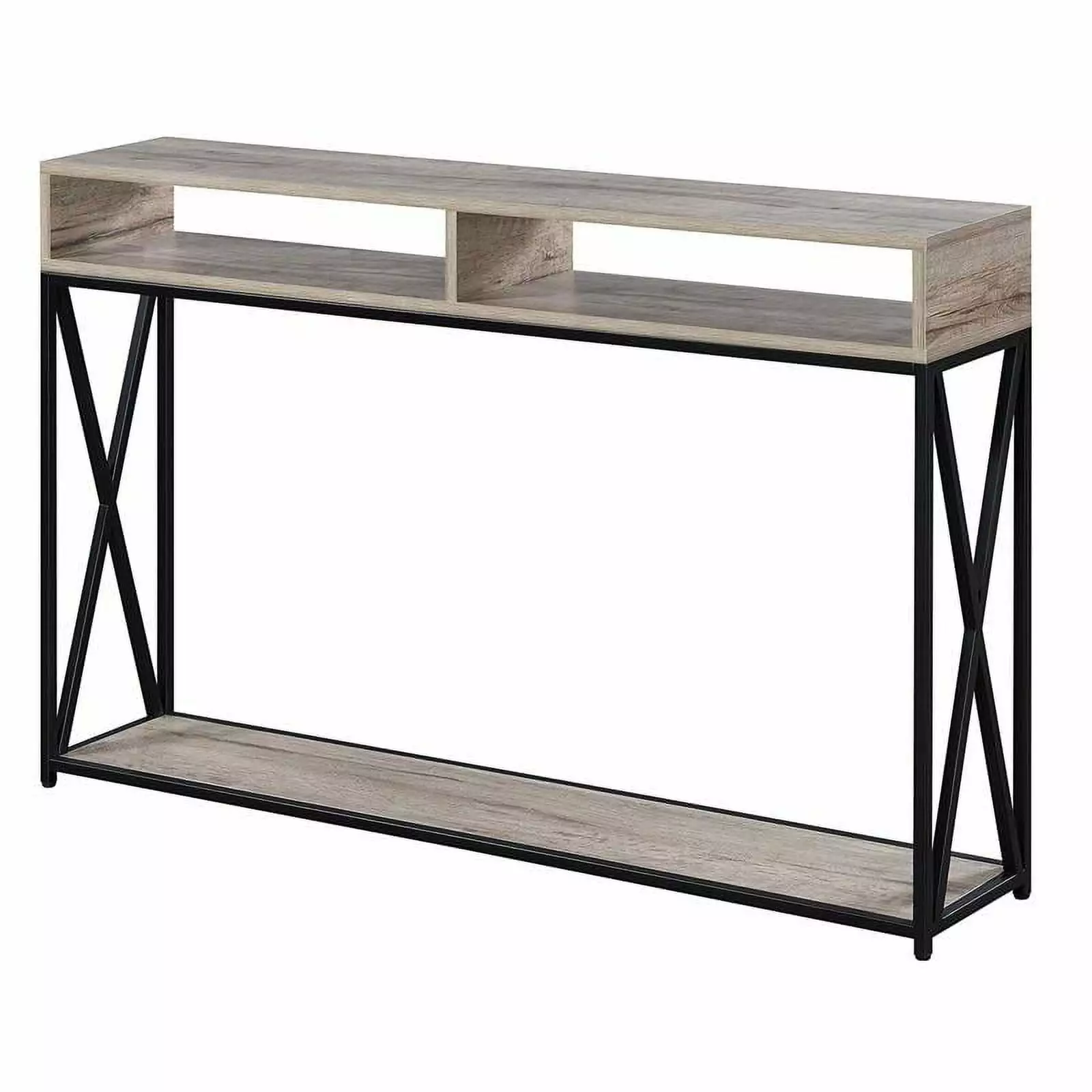Pemberly Row Contemporary Brown Wood 2 Tier Console Table - Modern Entryway Furniture Shelf Console