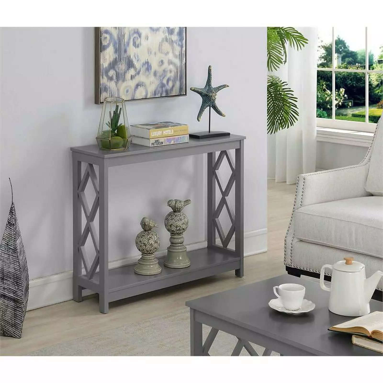 Pemberly Row Contemporary Gray Wood Finish Console Table Modern Living Room Console
