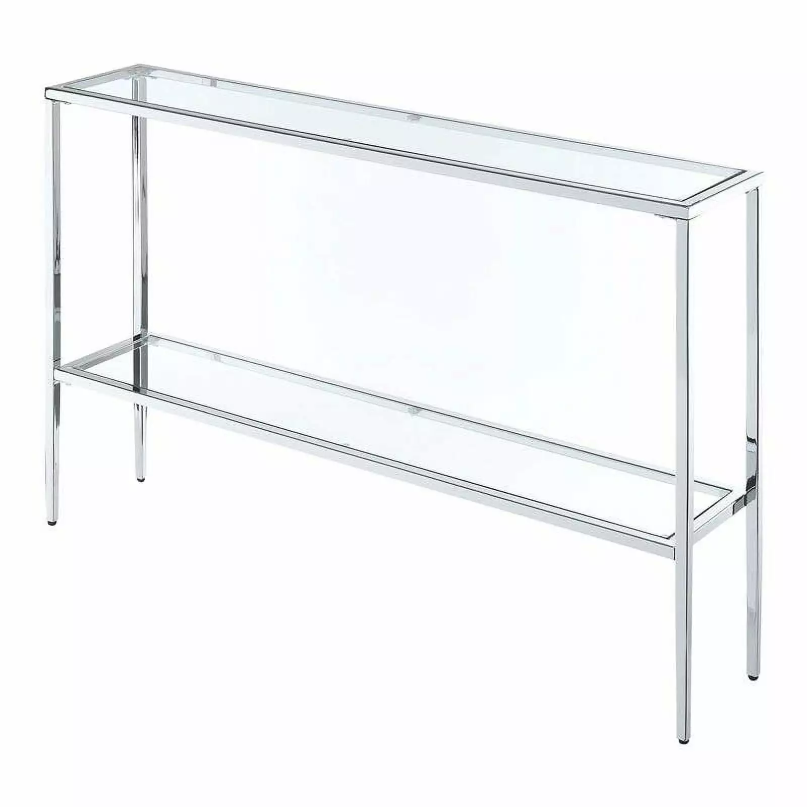 Pemberly Row Modern Chrome Metal Console Table Glass Shelves - Contemporary Entryway Furniture Console