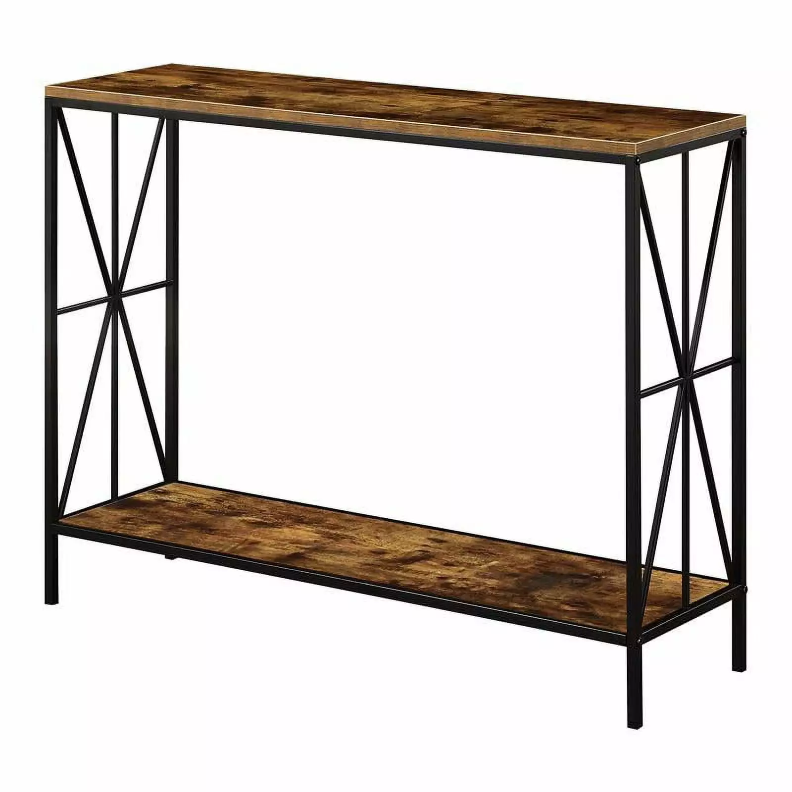 Pemberly Row Modern Cinnamon Wood Console Table Black Metal Frame Living Room Console